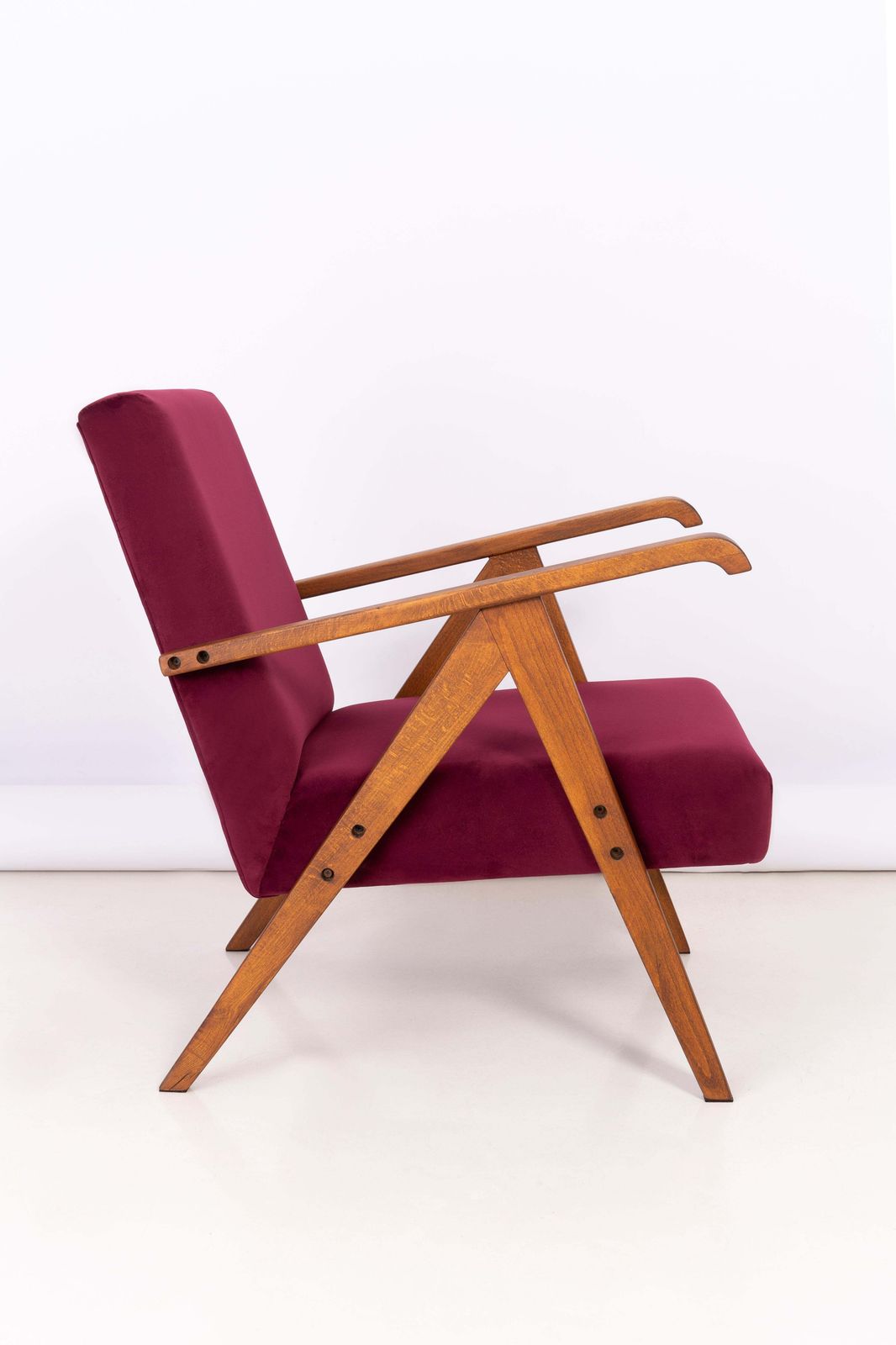 photo for sale Set Of Two Midcentury Burgundy Velvet Var Armchairs, 1960s
