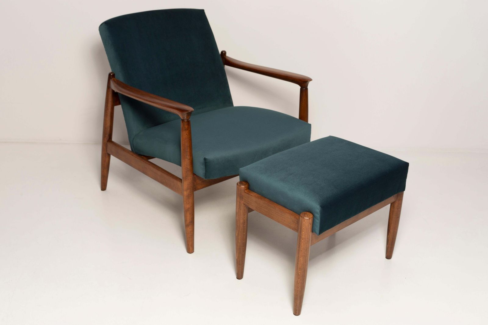 Set Van Vintage Fauteuil En Bijbehorende Hocker In Petrolblauw, Edmund Homa, Ca. Jaren 1960 photo 1871.0