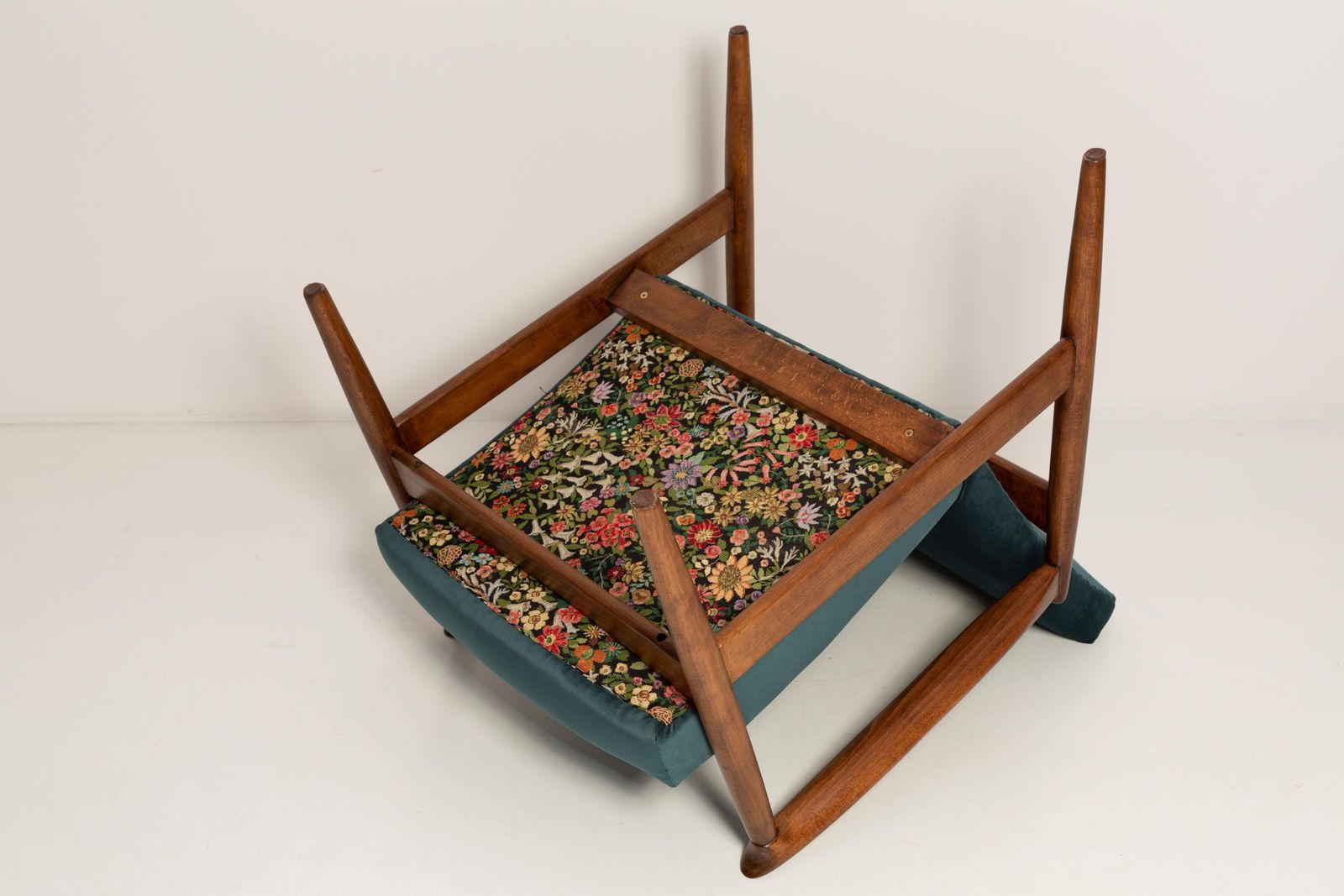 1871.0 Set Van Vintage Fauteuil En Bijbehorende Hocker In Petrolblauw, Edmund Homa, Ca. Jaren 1960 photo
