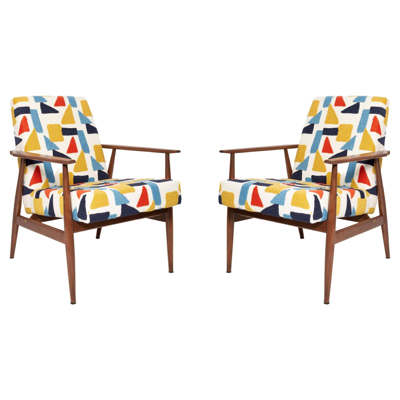 Pair Of Mid Century Pop Art White Boucle Armchairs, H. Lis, Poland, 1960s