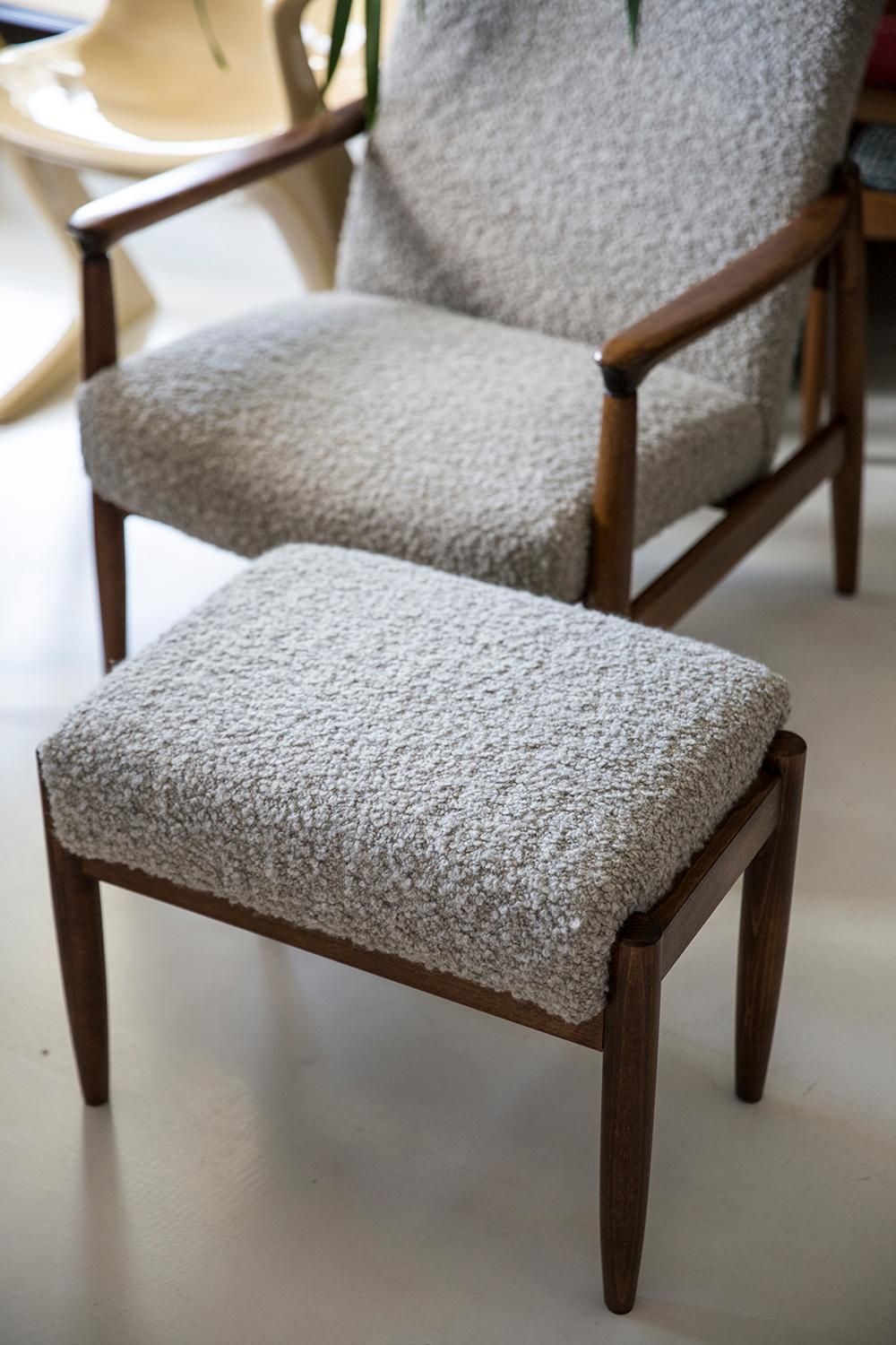 Midcentury Gray Alpaca Wool Armchair And Stool, Edmund Homa, Poland, 1960s photo Furniture