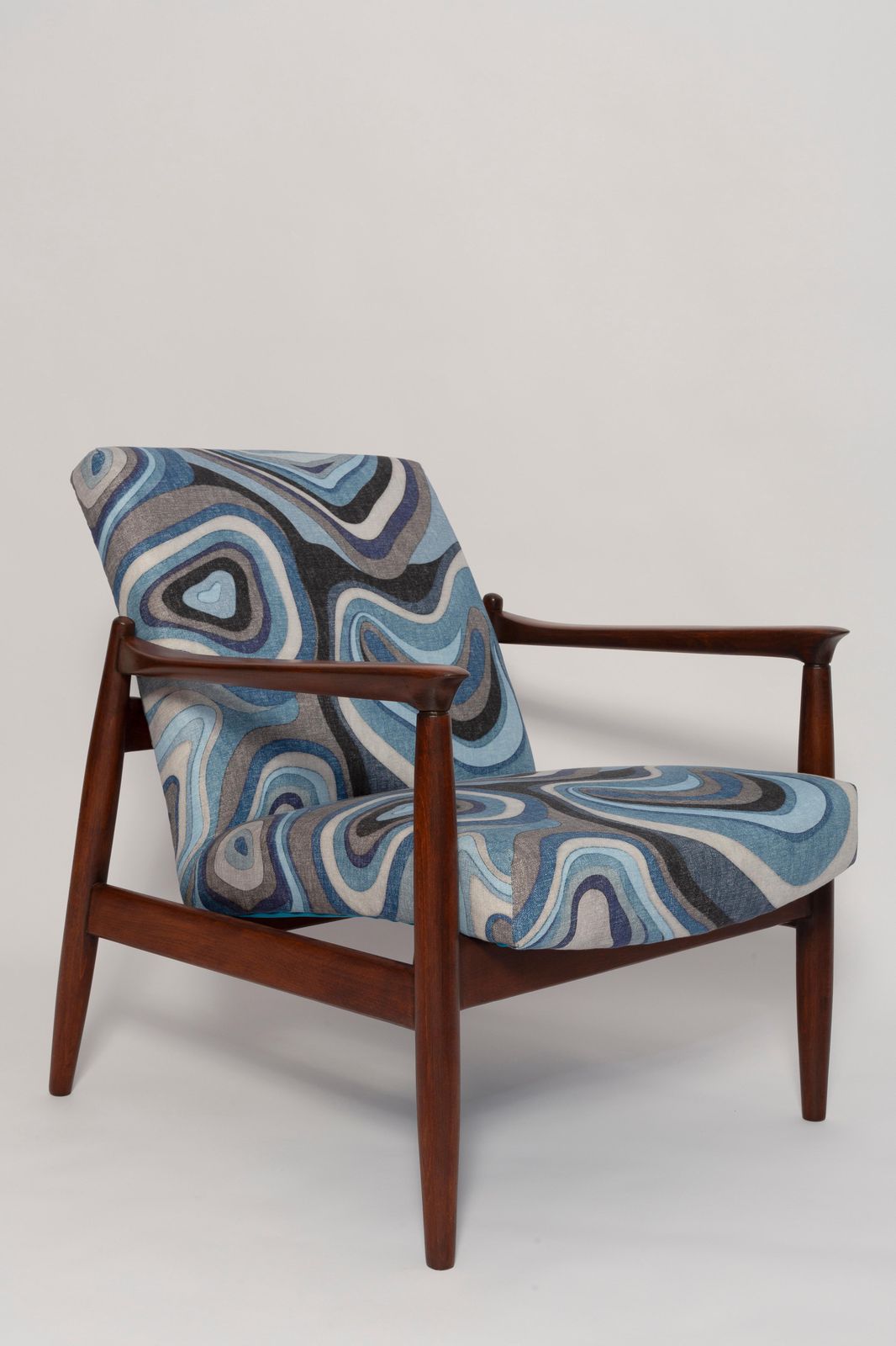 Set Van Twee Blauwe Linnen Mid Century Gfm 64 Fauteuils, Edmund Homa, Europa, Jaren 1960 photo furniture