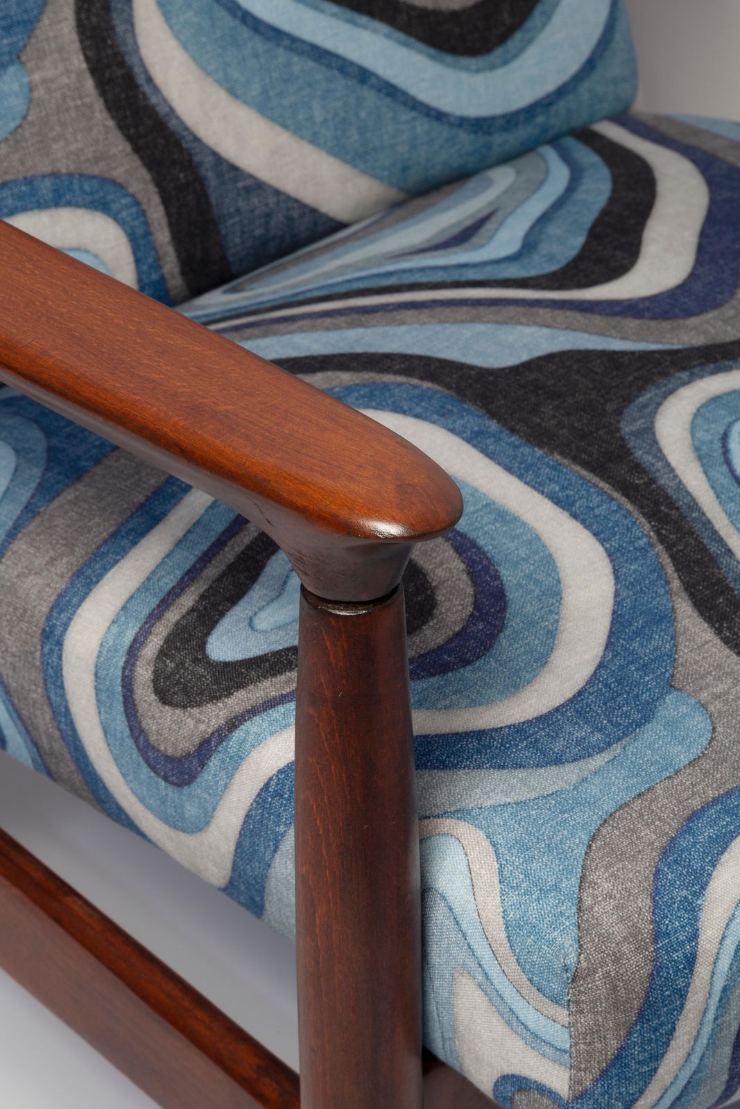 photo furniture Set Of Two Blue Linen Mid Century Gfm 64 Armchairs, Edmund Homa, Europe, 1960s