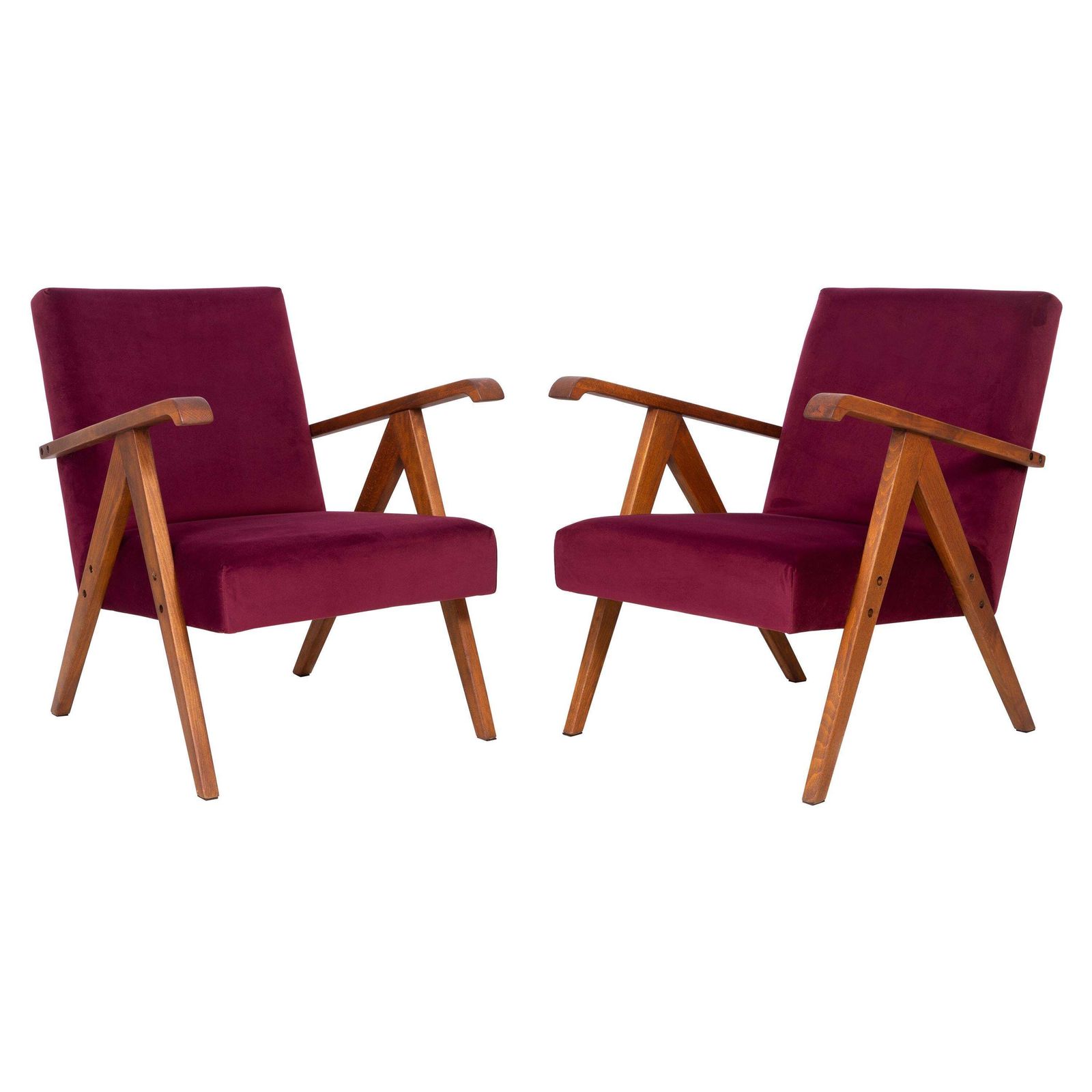 Pair Of Midcentury Burgundy Velvet Var Armchairs, 1960s