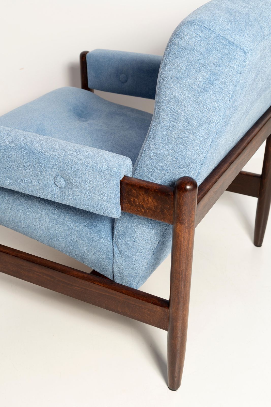 2551.0 Set Of Two Mid Century Blue Velvet Vintage Armchairs, Walnut Wood, Europe, 1960s photo