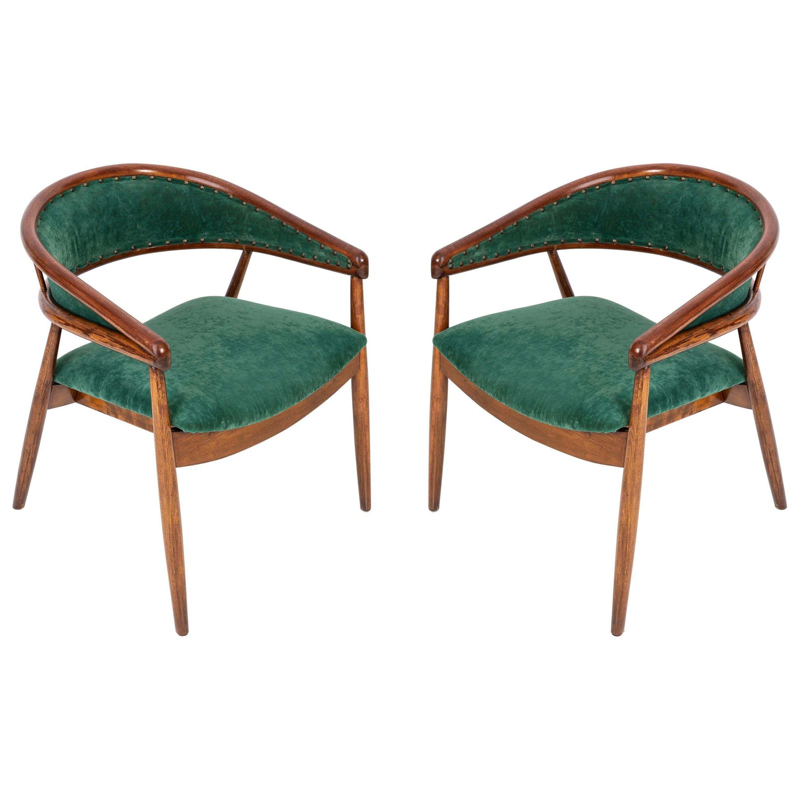 Set Of Two James Mont Bent Beech Armchairs, Dark Green, B 3300 Type, 1960s