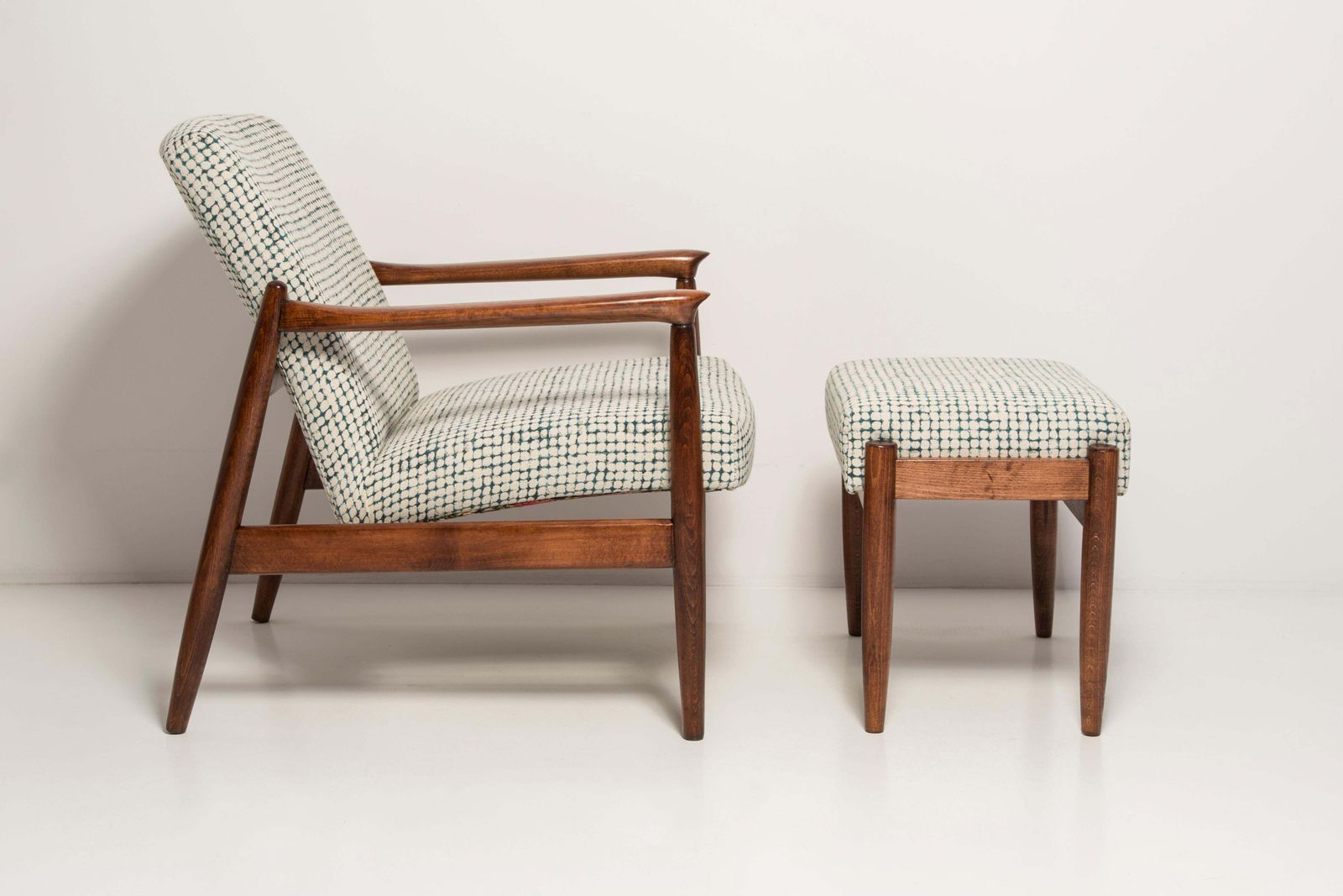 Set Of Mid Century White And Aqua Armchairs And Stools, Edmund Homa, Europe, 1960s photo Furniture