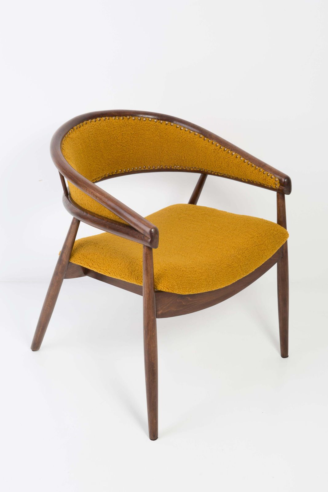 Set Of Two James Mont Bent Beech Armchairs, Yellow Ochra Boucle, 1960s photo 2551.0