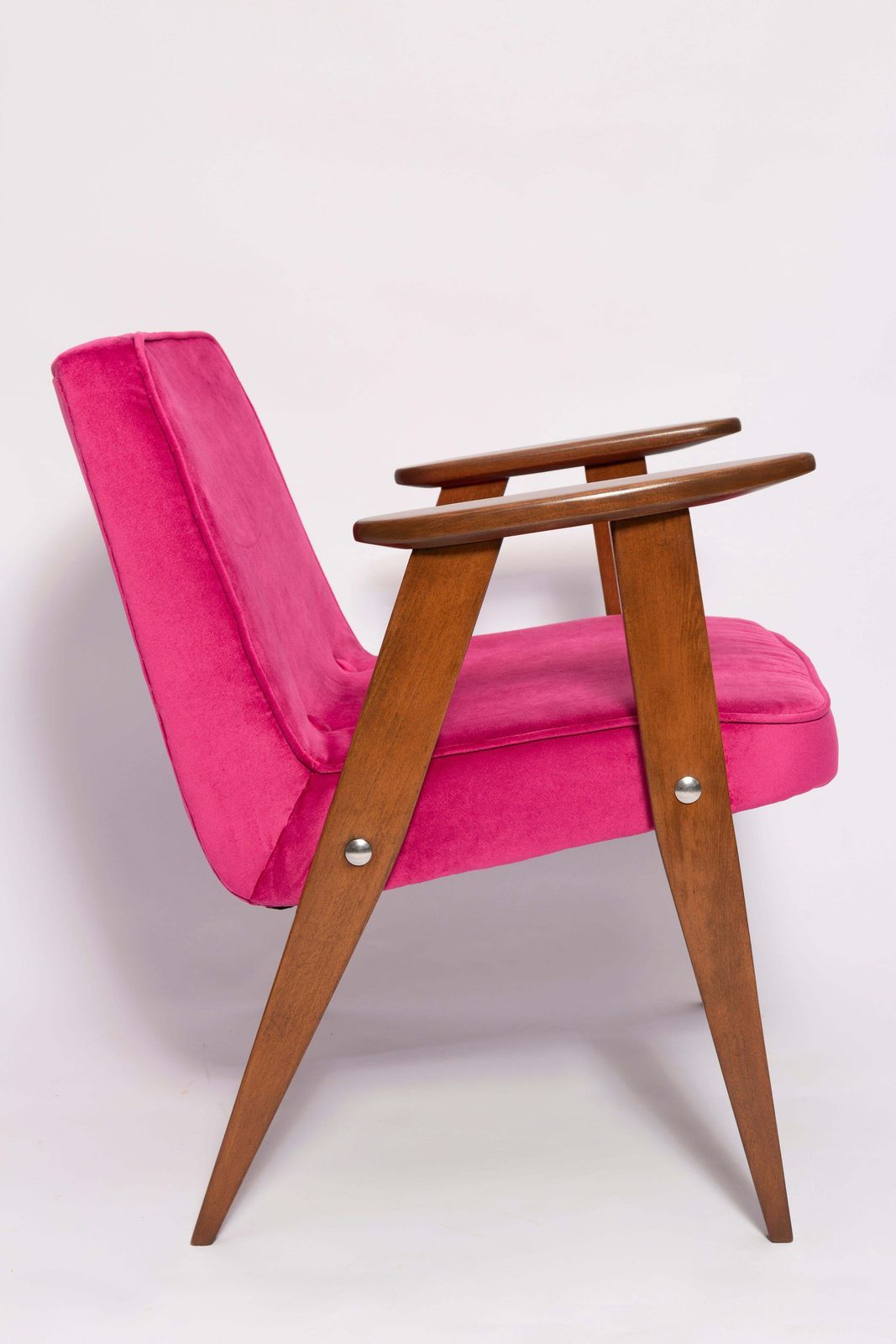 Pair Of Mid Century 366 Armchairs In Pink Velvet, Jozef Chierowski, Europe 1960 photo buy