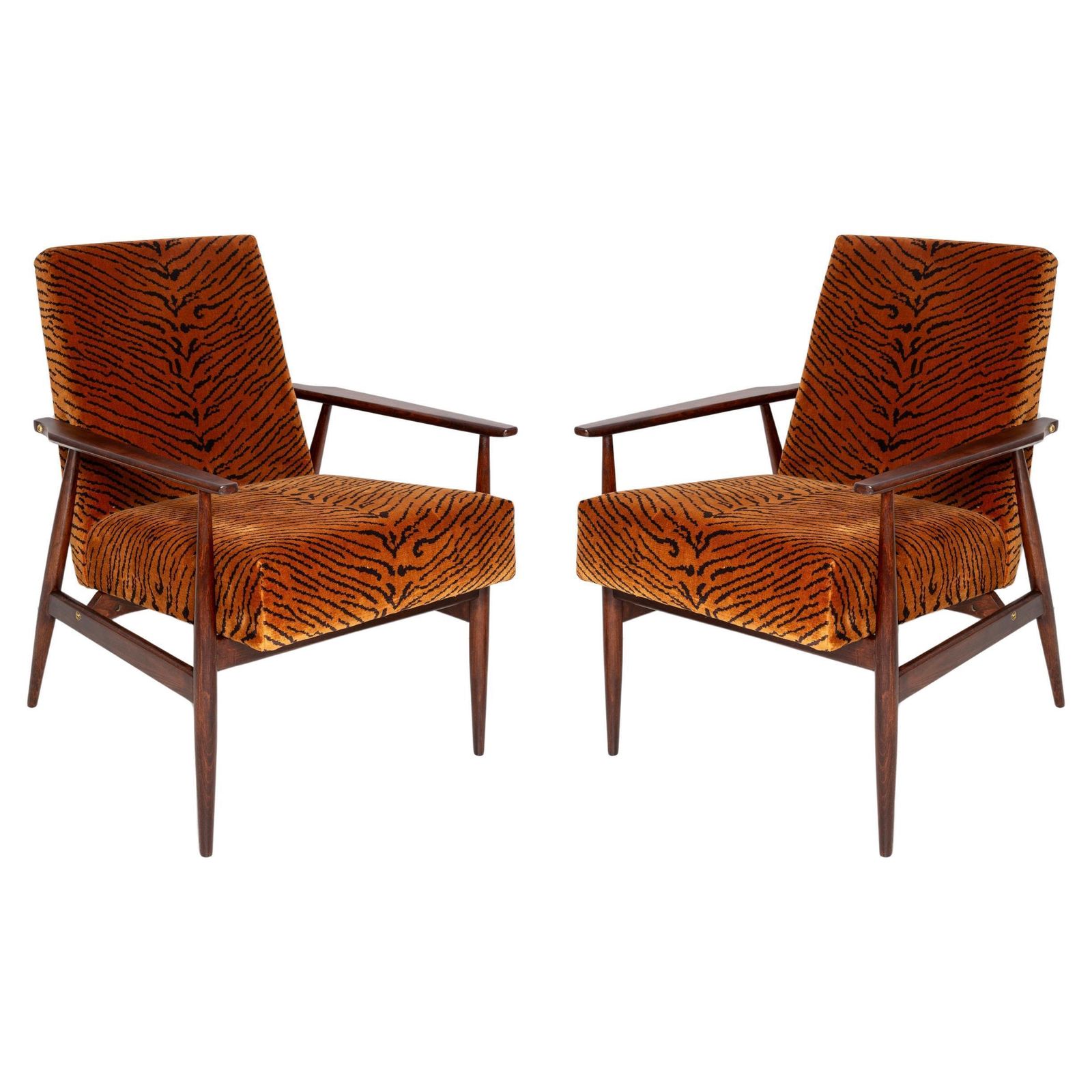 Paar Mid Century Dedar Tiger Velvet Dante Fauteuils, H. Lis, Europa, Jaren 1960