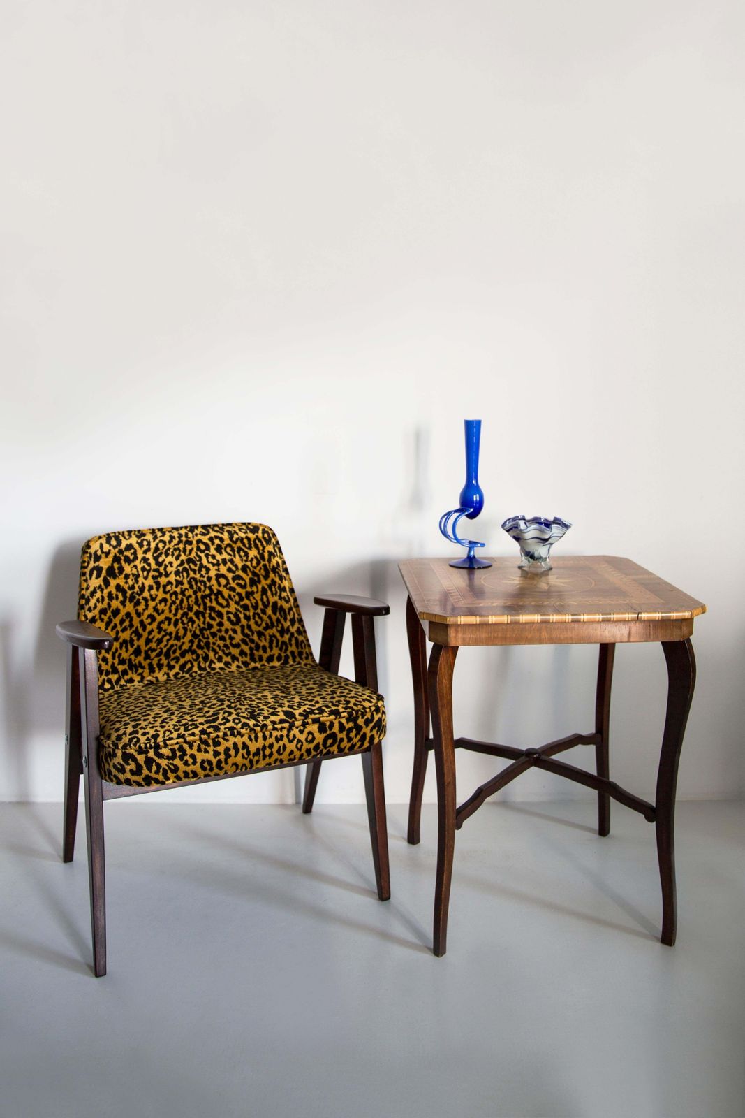 photo for sale Two Mid Century 366 Armchairs In Leopard Velvet, Jozef Chierowski, Europe 1960s