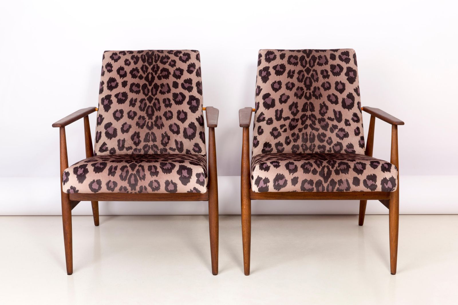 Pair Of Midcentury Leopard Print Velvet Dante Armchairs, H. Lis, 1960s photo for sale