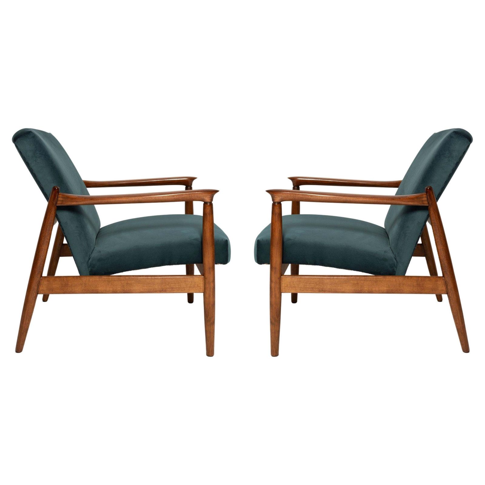 Pair Of Midcentury Petrol Blue Armchairs, Edmund Homa, Poland, 1960s