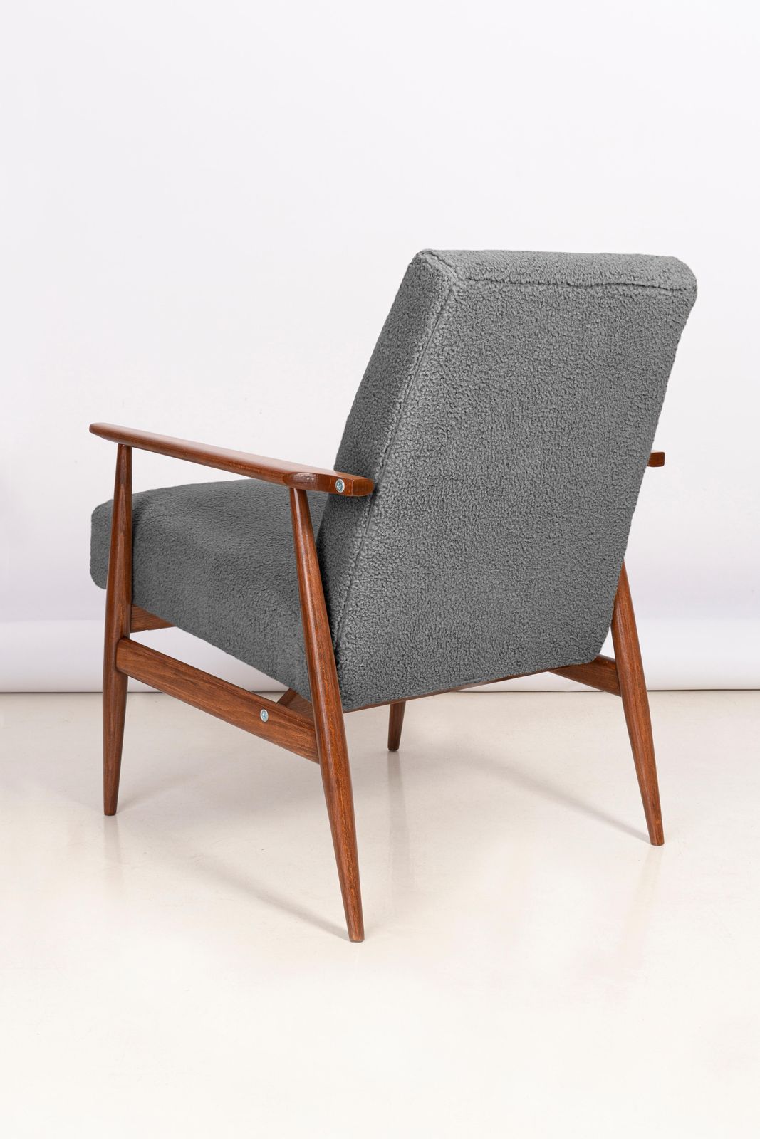 Furniture Pair Of Mid Century Grey Bouclé Dante Armchairs, H. Lis, 1960s photo