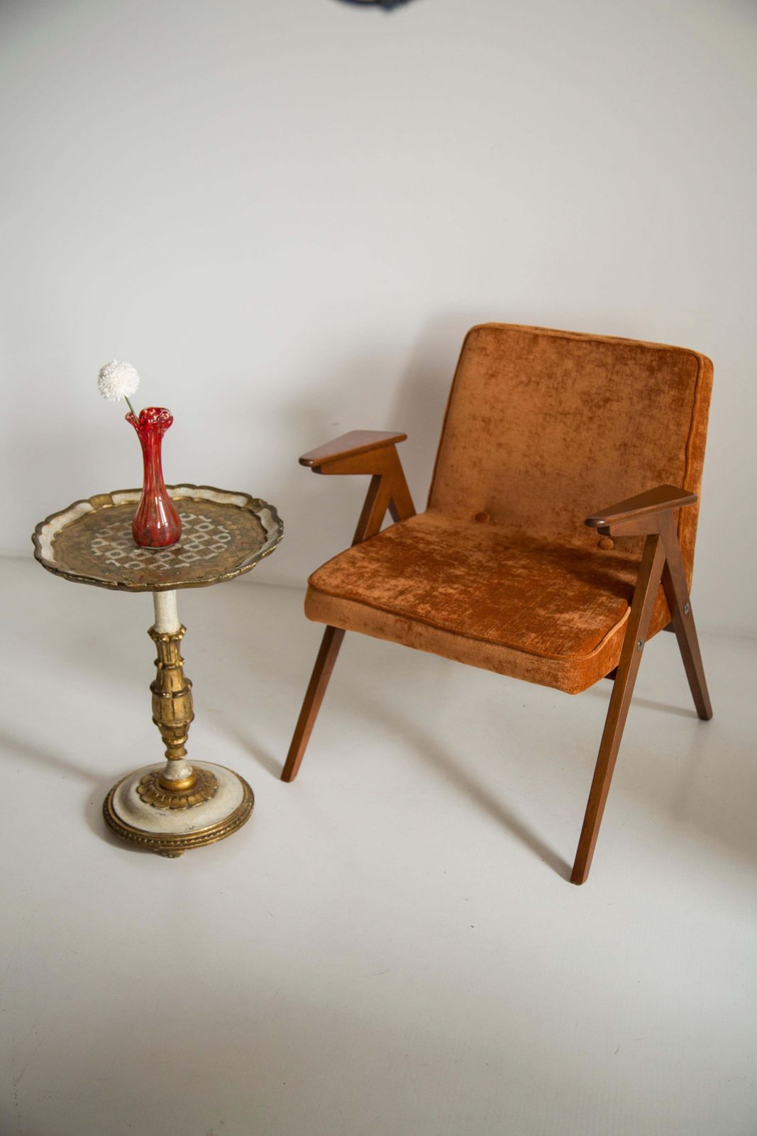 Set Of Two Midcentury Orange Bunny Armchairs By Jozef Chierowski, Poland, 1960s photo for sale