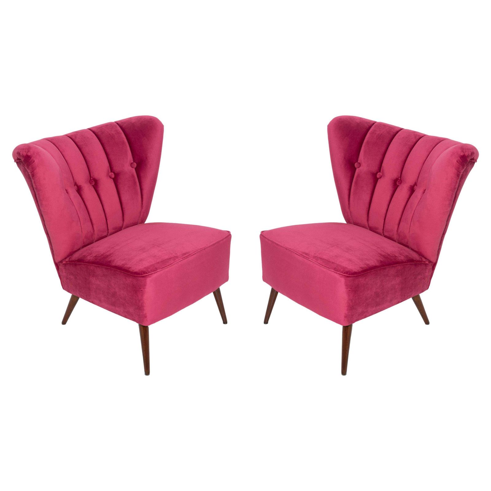 Set Of Two Midcentury Magenta Pink Velvet Club Armchairs, Europe, 1960s