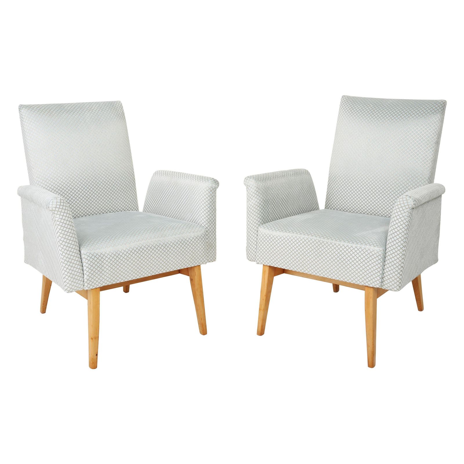 Paar Mid Century Modern Clubfauteuils In Lichtblauw Velours, Ca. Jaren 1960