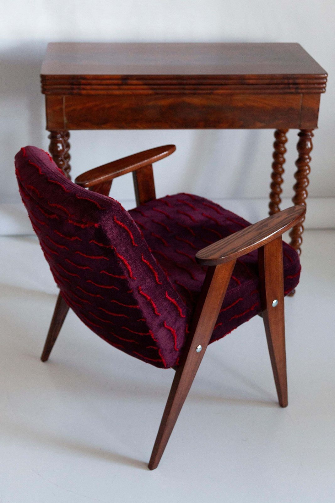 Pair Of Mid Century 366 Armchairs, Dark Velvet, By J Chierowski, Europe, 1960s photo Furniture