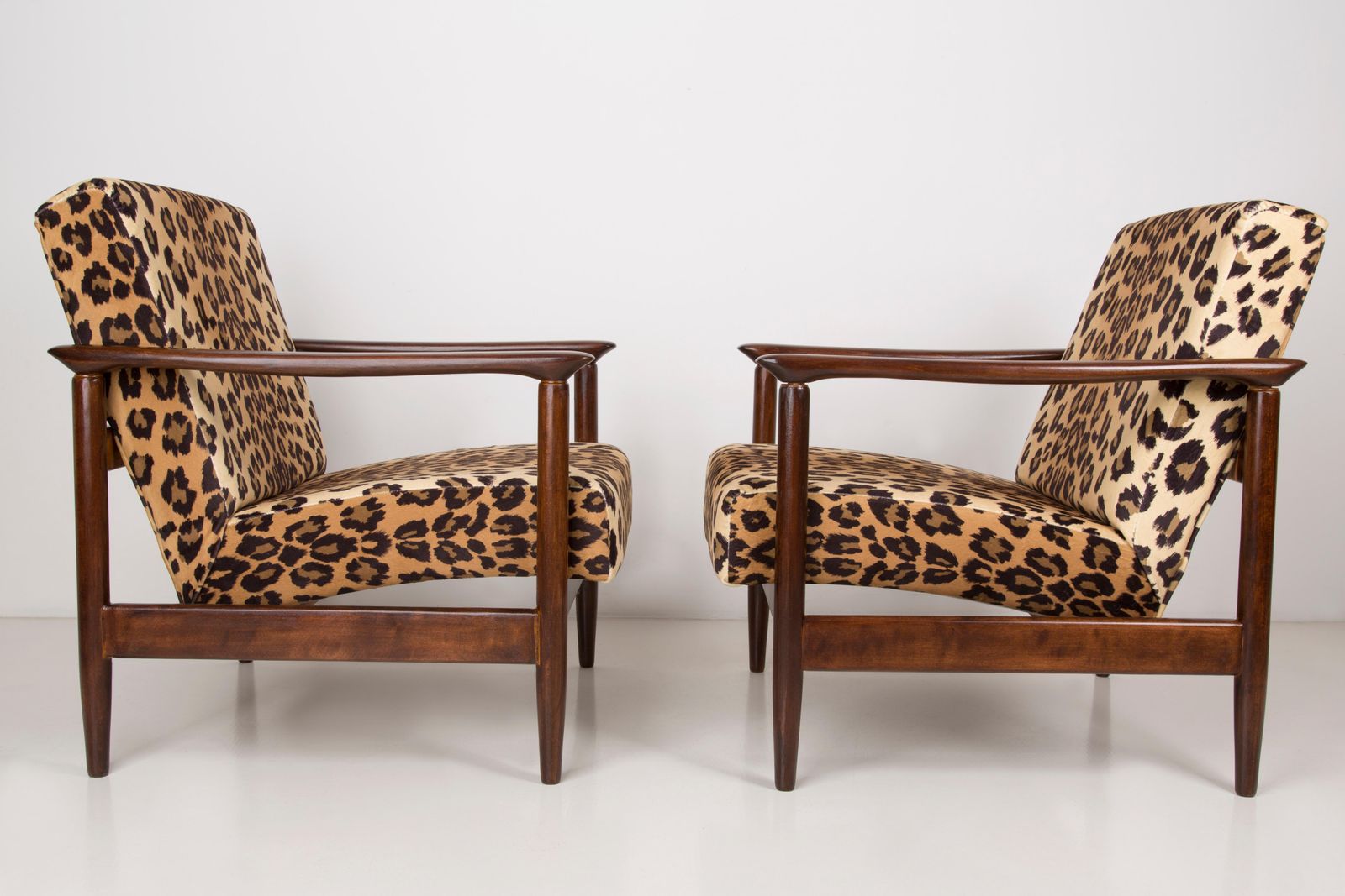 Pair Of Leopard Print Velvet Armchairs, Edmund Homa, Gfm 142, 1960s, Poland photo furniture