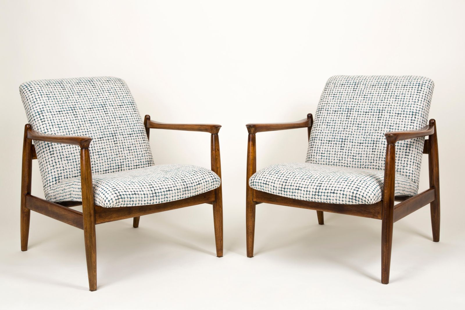 Set Of White And Aqua Vintage Armchairs And Stools, Edmund Homa, 1960s photo for sale