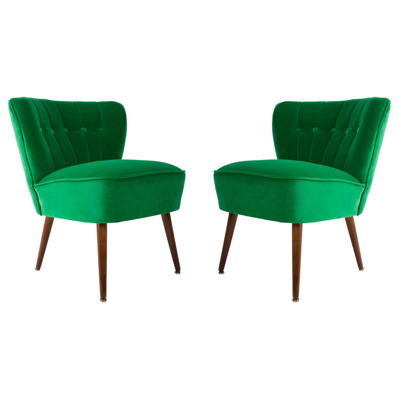 Set Van Twee Mid Century Groene Velours Club Fauteuils, Duitsland, Jaren 1960