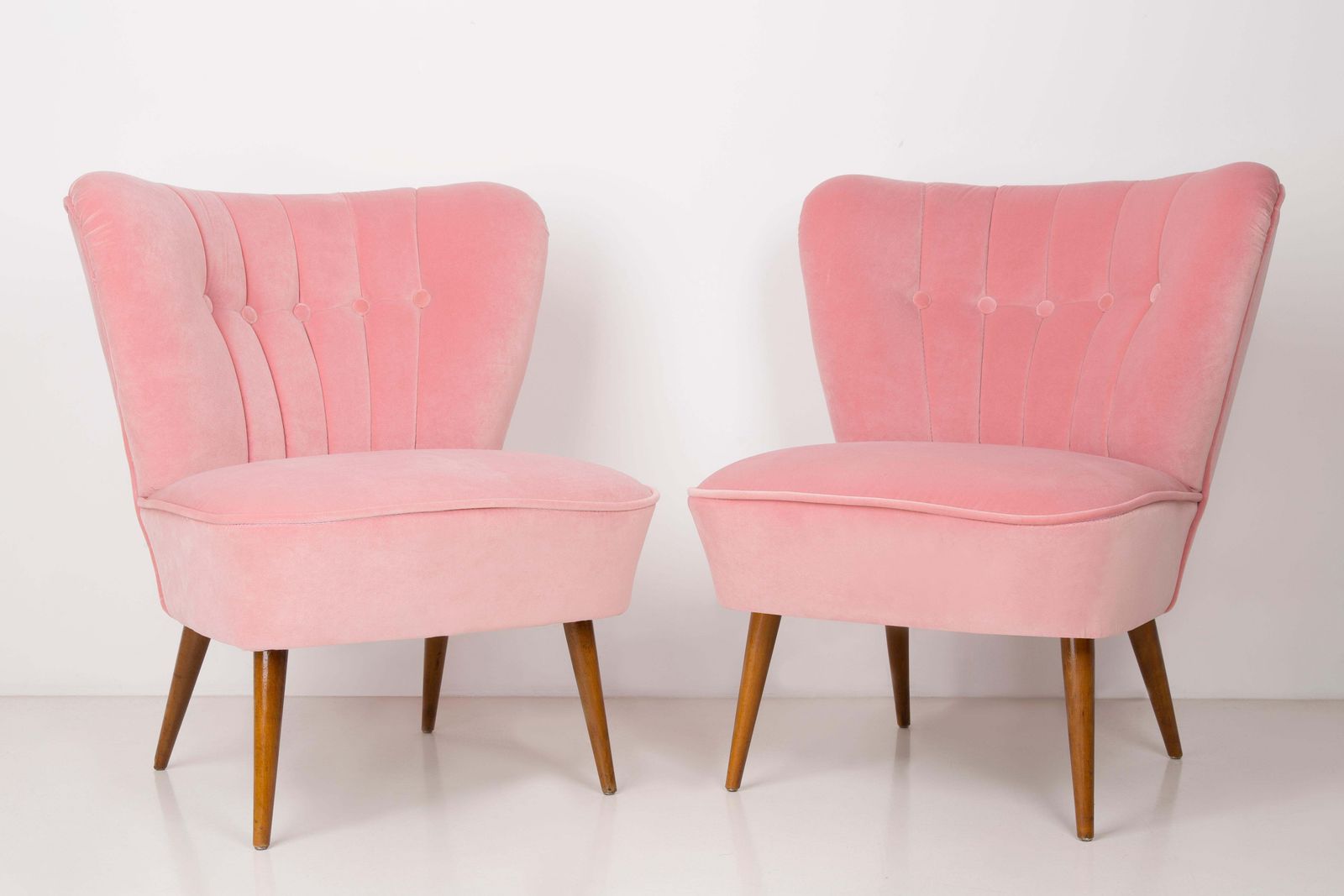 Pair Of German Midcentury Baby Pink Velvet Club Armchairs, 1960s photo furniture