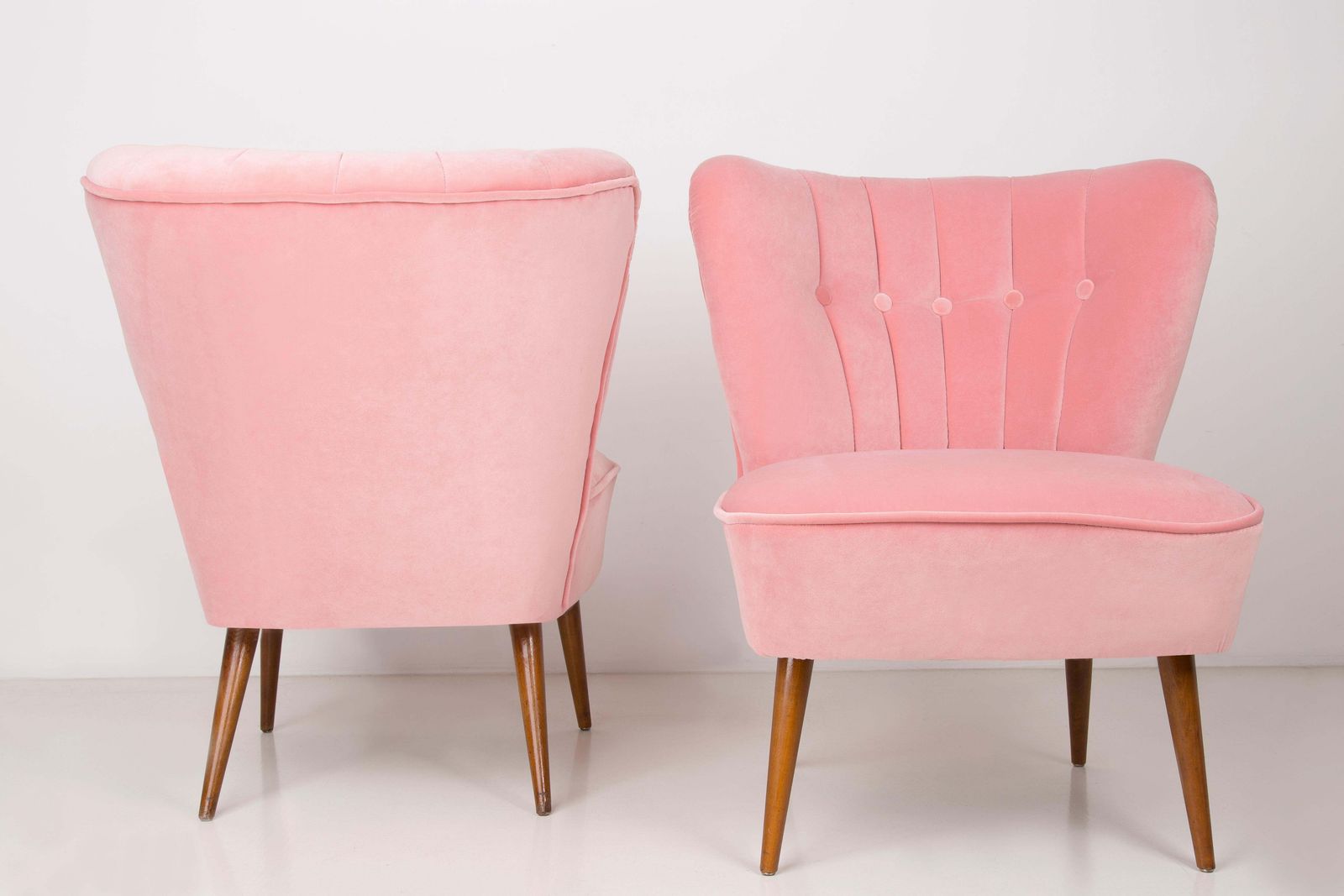Pair Of German Midcentury Baby Pink Velvet Club Armchairs, 1960s photo Furniture