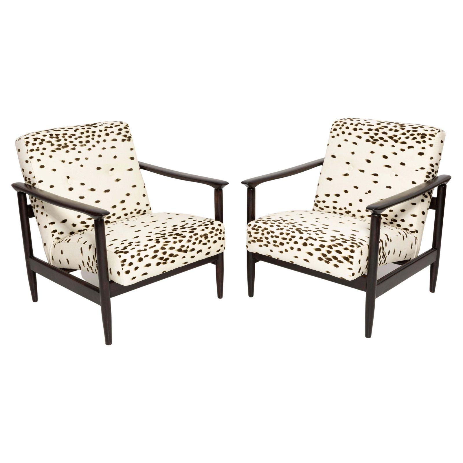 Set Van Twee Mid Century Fauteuils Met Dalmatische Velours Bekleding, Door Edmund Homa, Europa, Jaren 1960