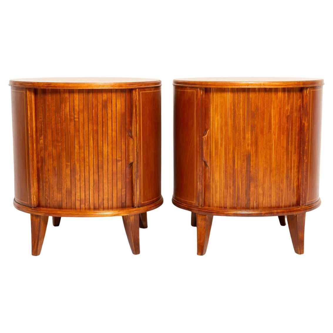 Set Of Two Mid Century Vintage Night Tables, Beech Wood, Europe, 1960s