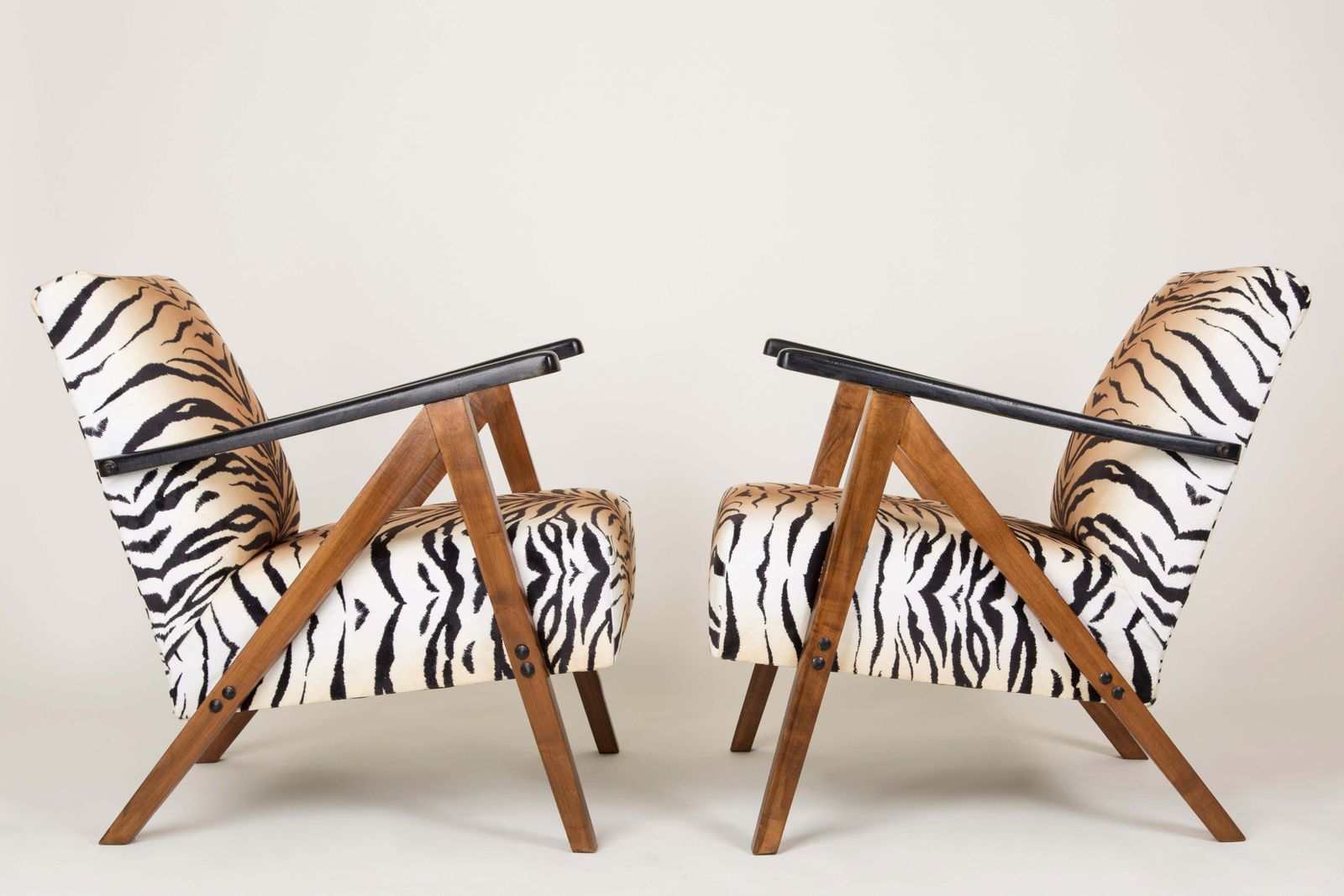 Set Of Two Mid Century Modern Tiger Print Armchairs, 1960s, Germany photo for sale