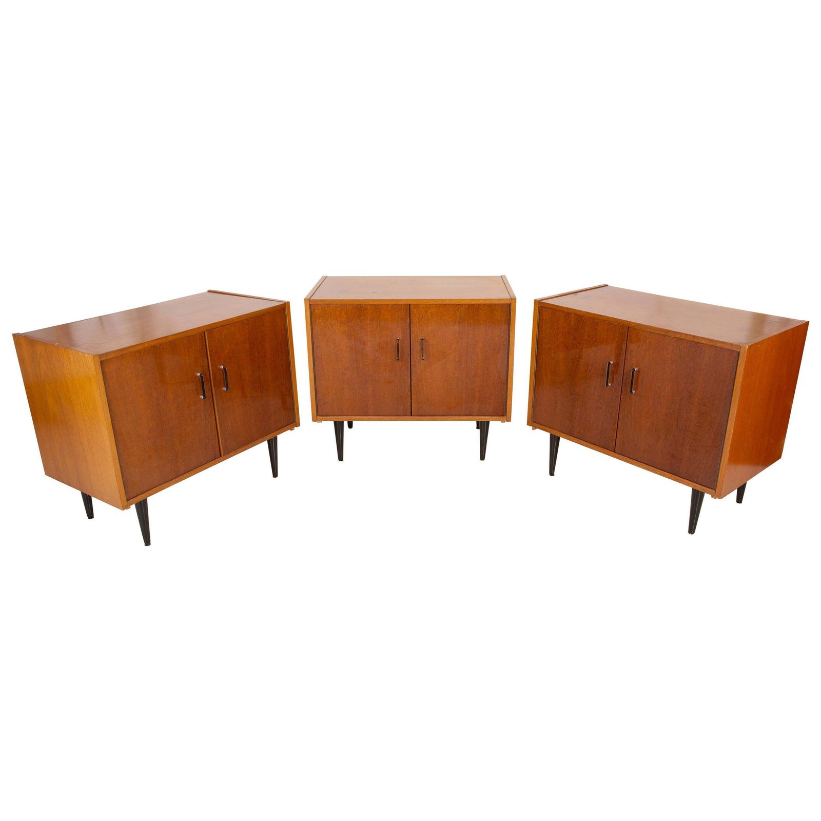 Set Of Three Mid Century Modern Vintage Sideboards, Wood, Poland, 1960s