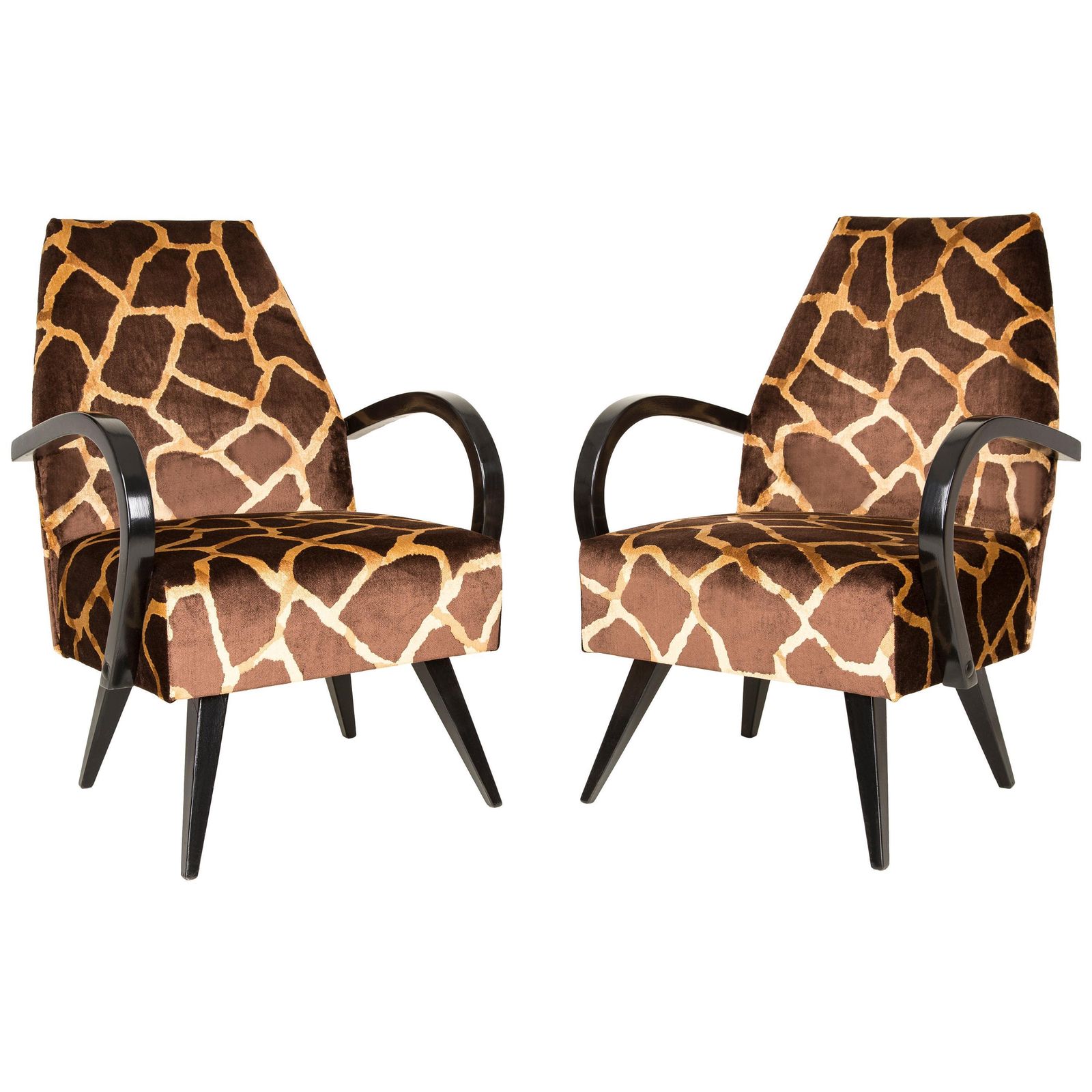 20th Century Pair Of Giraffe Brown And Beige Armchairs, 1960s
