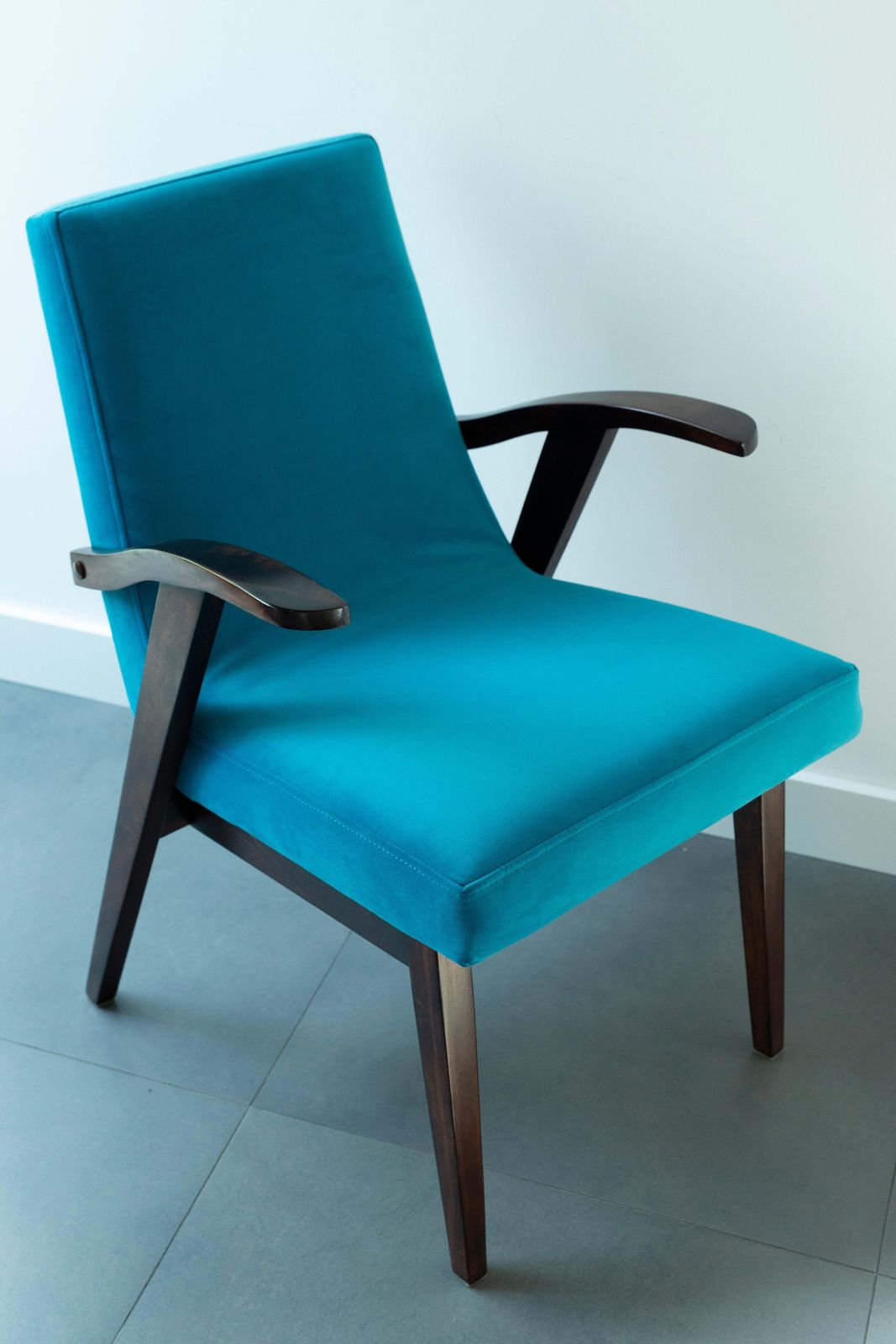 Set Of Four Vintage Chairs In Blue Velvet By Mieczyslaw Puchala, 1960s photo for sale