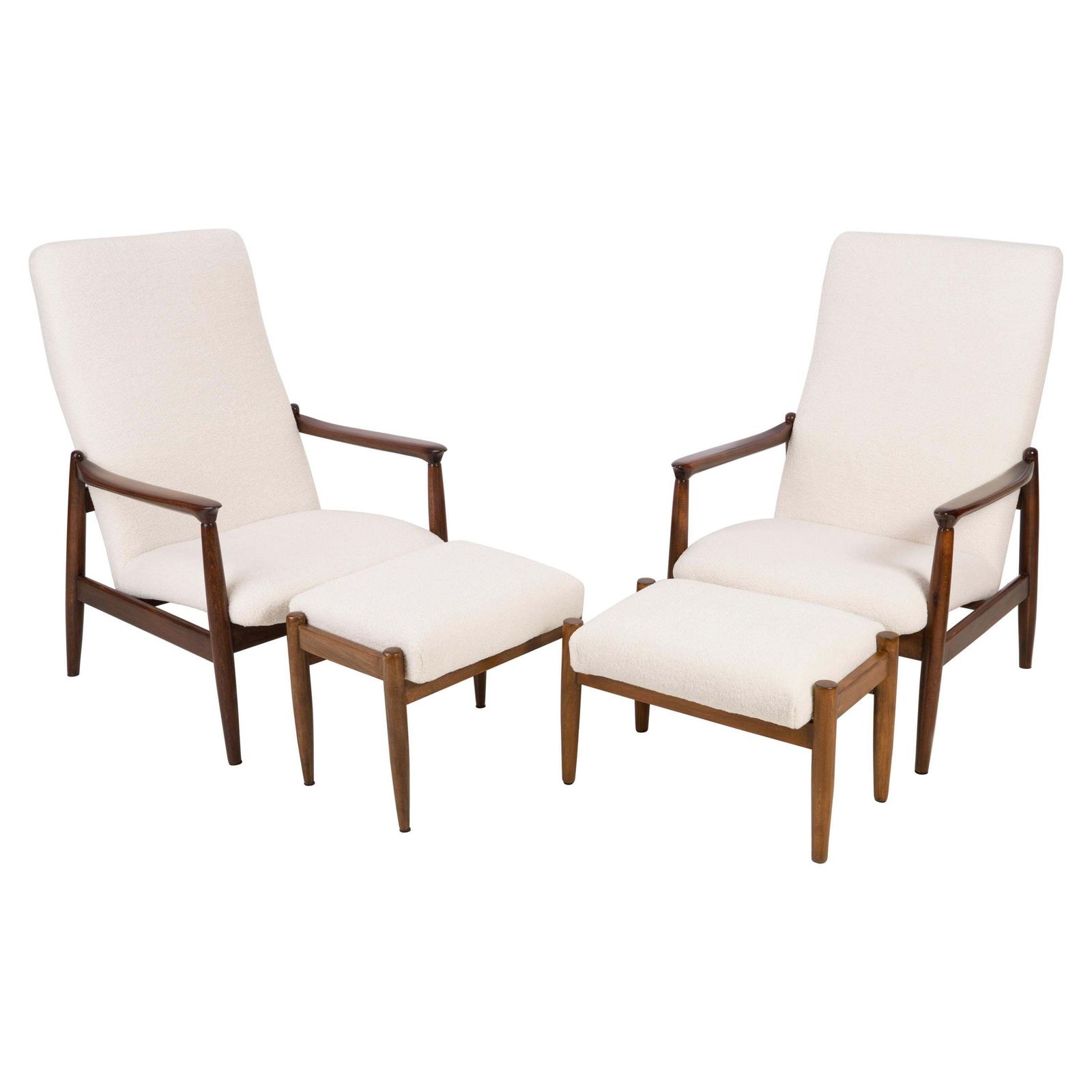 Set Of Crème Boucle Armchairs And Stools, Gfm 64 High, Edmund Homa, 1960s