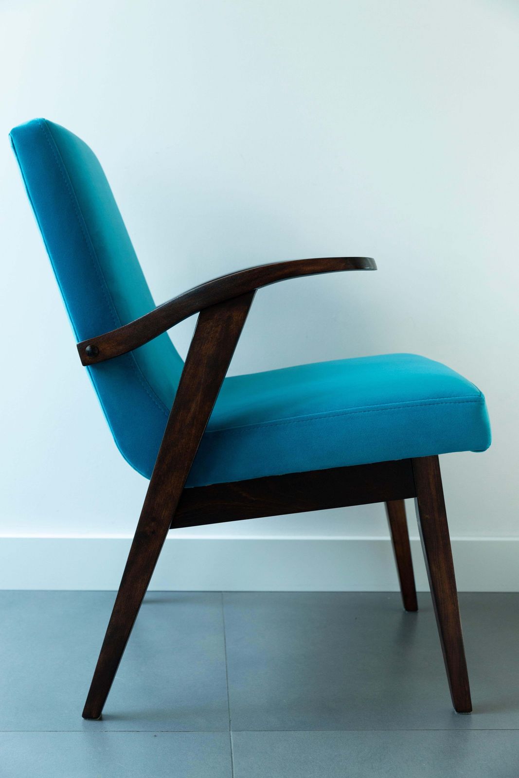 Set Of Four Vintage Chairs In Blue Velvet By Mieczyslaw Puchala, 1960s photo vintage