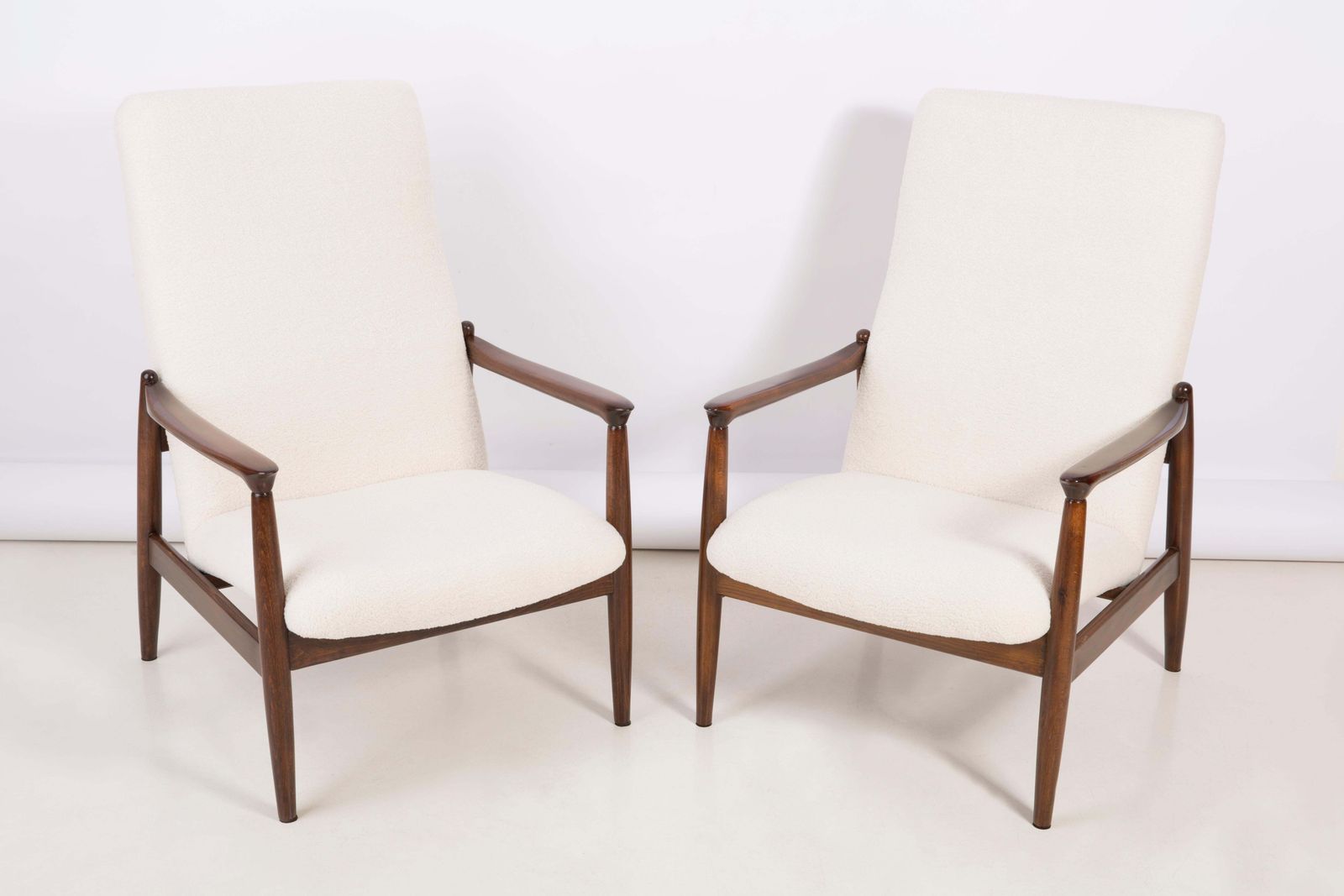 Set Of Crème Boucle Armchairs And Stools, Gfm 64 High, Edmund Homa, 1960s photo furniture
