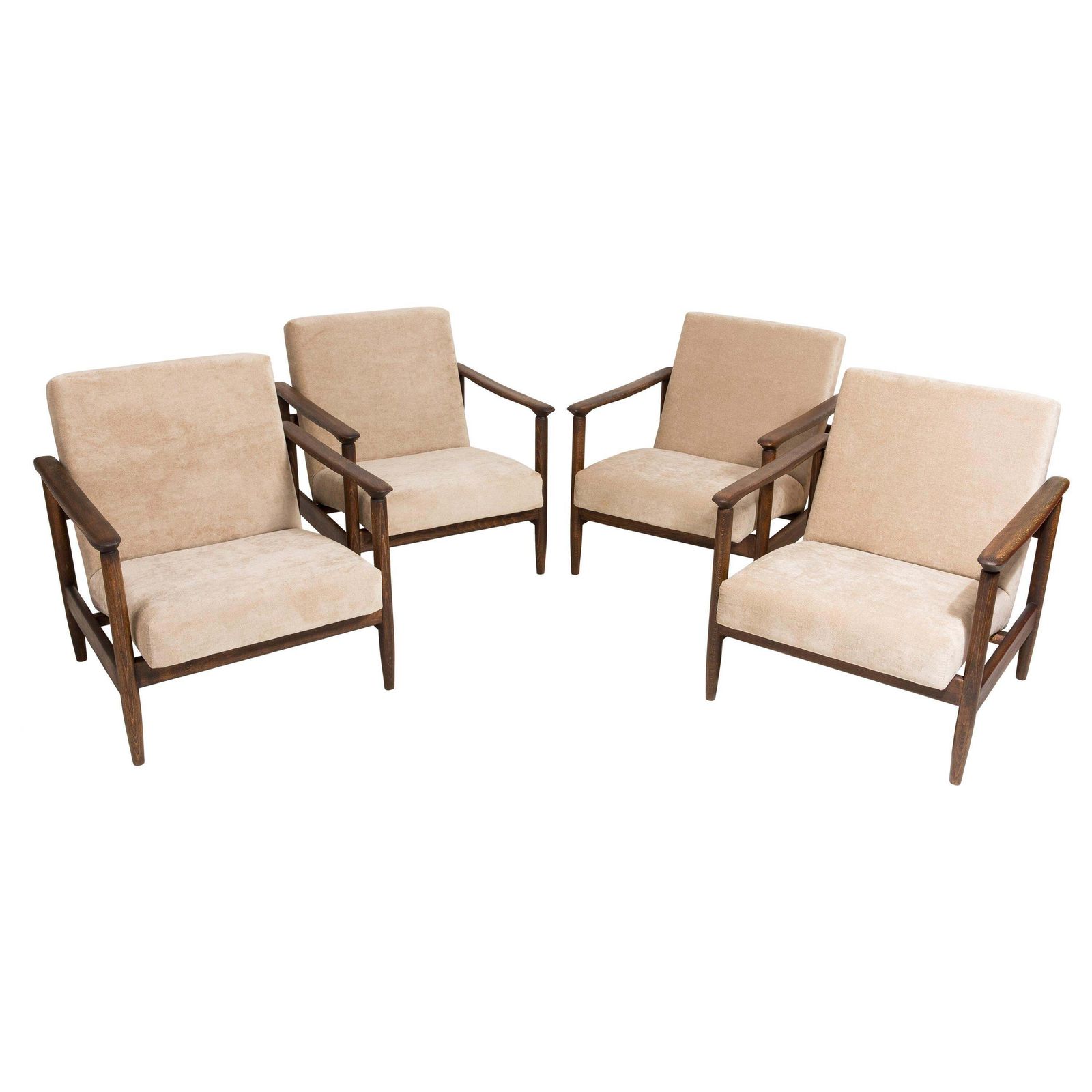 Set Of Four Mid Century Modern Beige Armchairs, Edmund Homa, 1960s, Poland