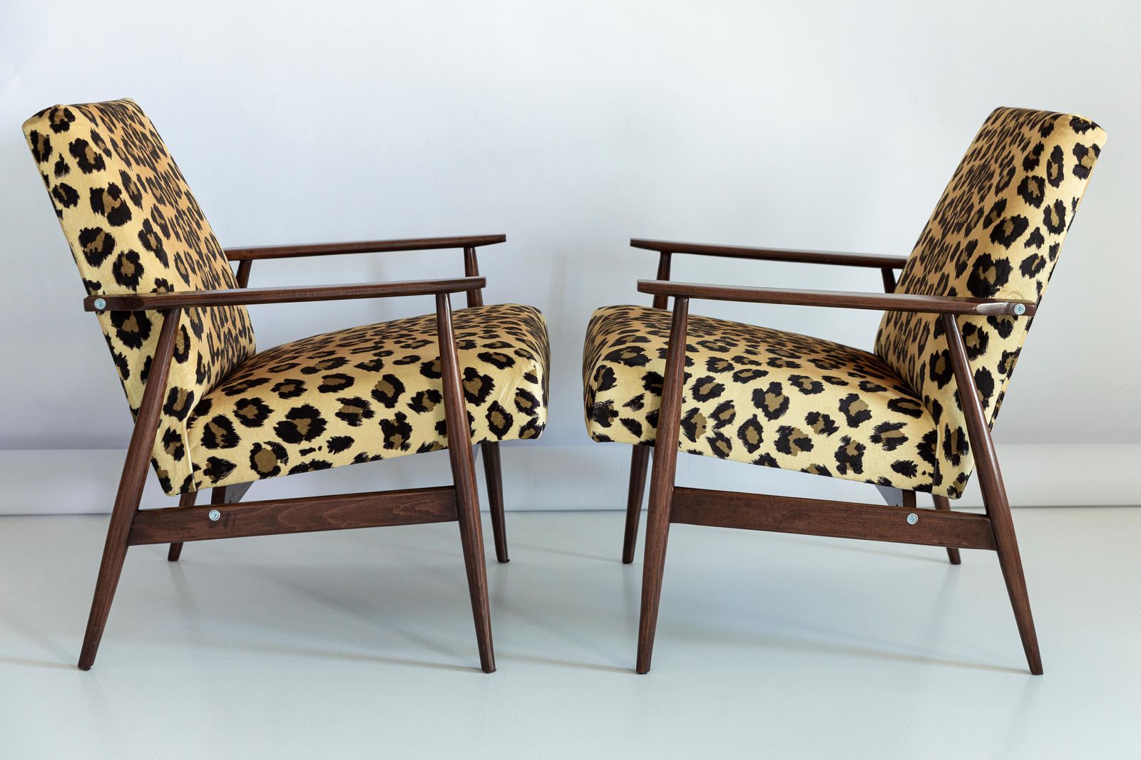 Set Of Four Midcentury Leopard Print Velvet Dante Armchairs, H. Lis, 1960s photo furniture