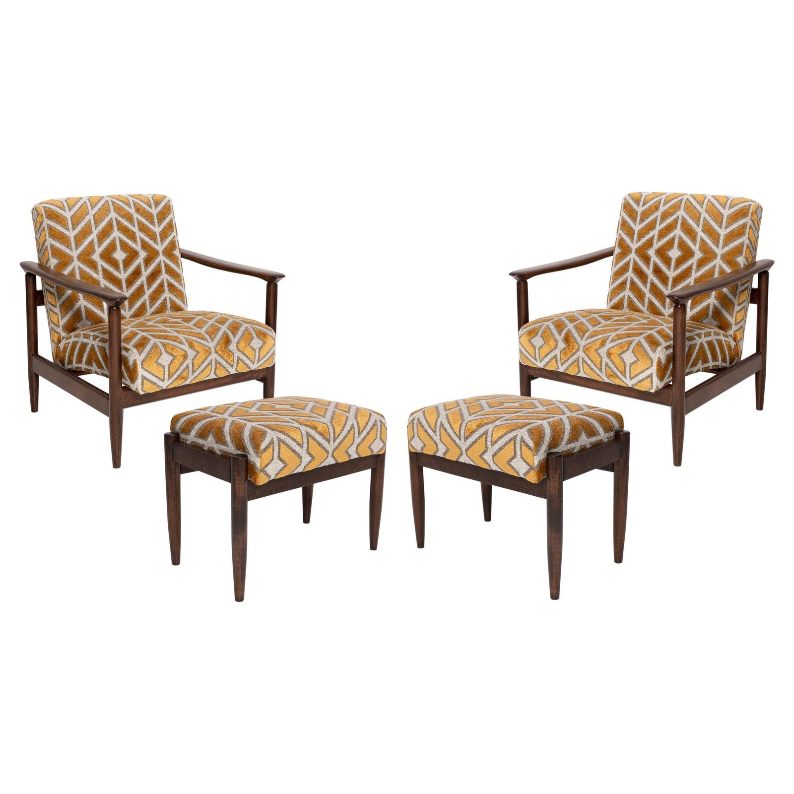 Set Of Two Mid Century Armchairs And Stools, By Edmund Homa, Europe, 1960s