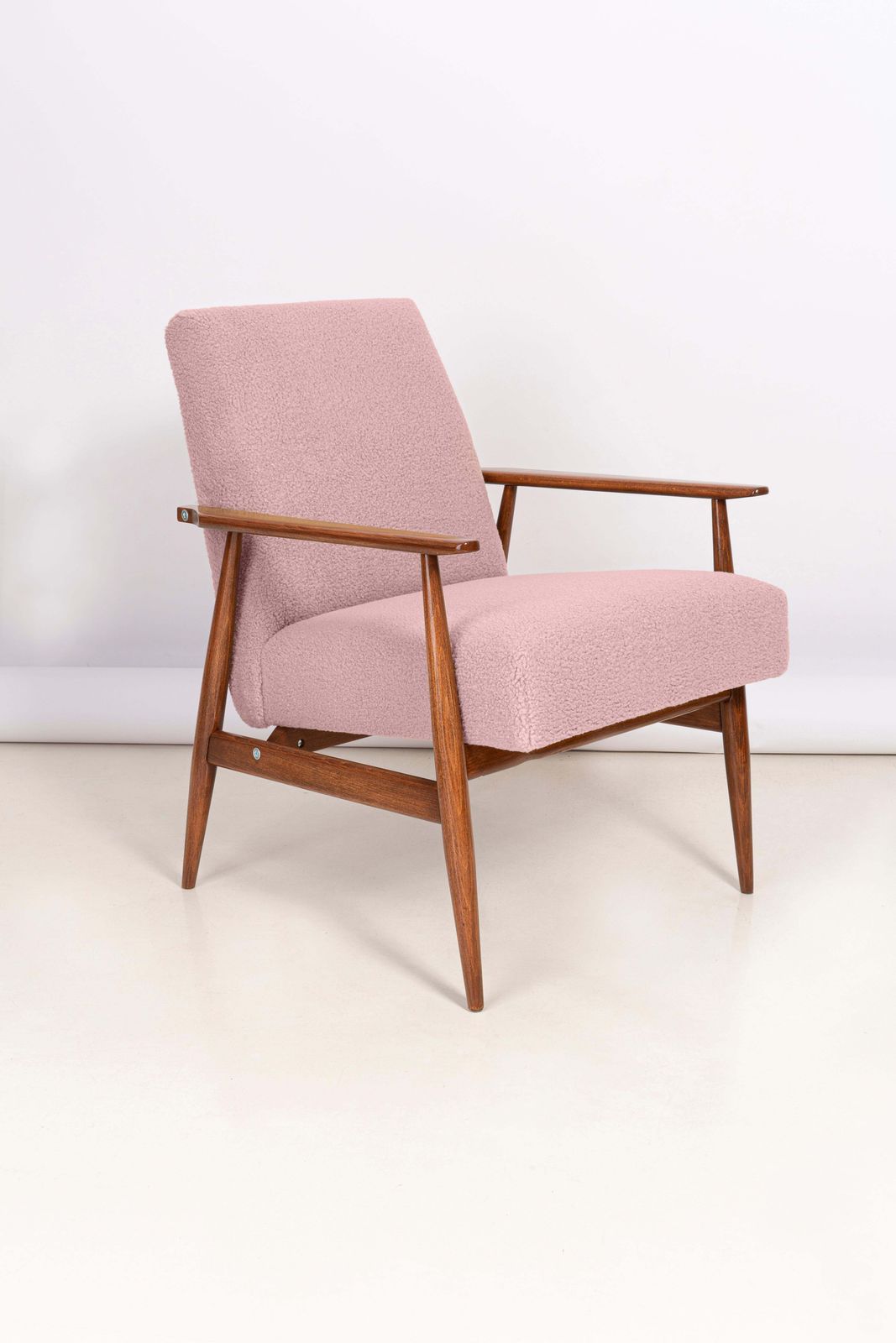 photo for sale Twelve Dusty Pink Bouclé Dante Armchairs, H. Lis, Europe, 1960s