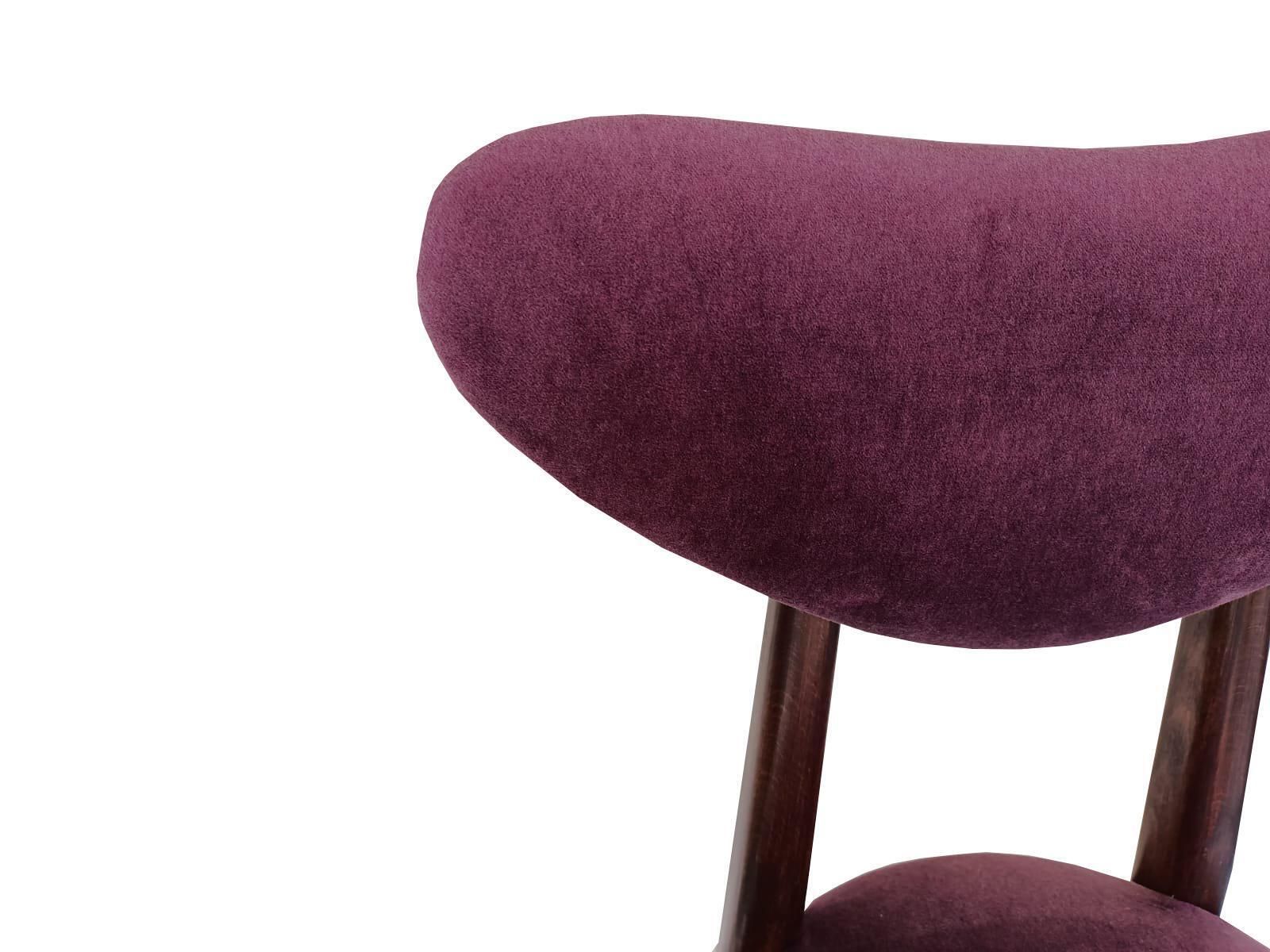 Mid Century Plum Purple Velvet, Walnut Wood, Heart Chair, Poland, 1960s photo vinterior