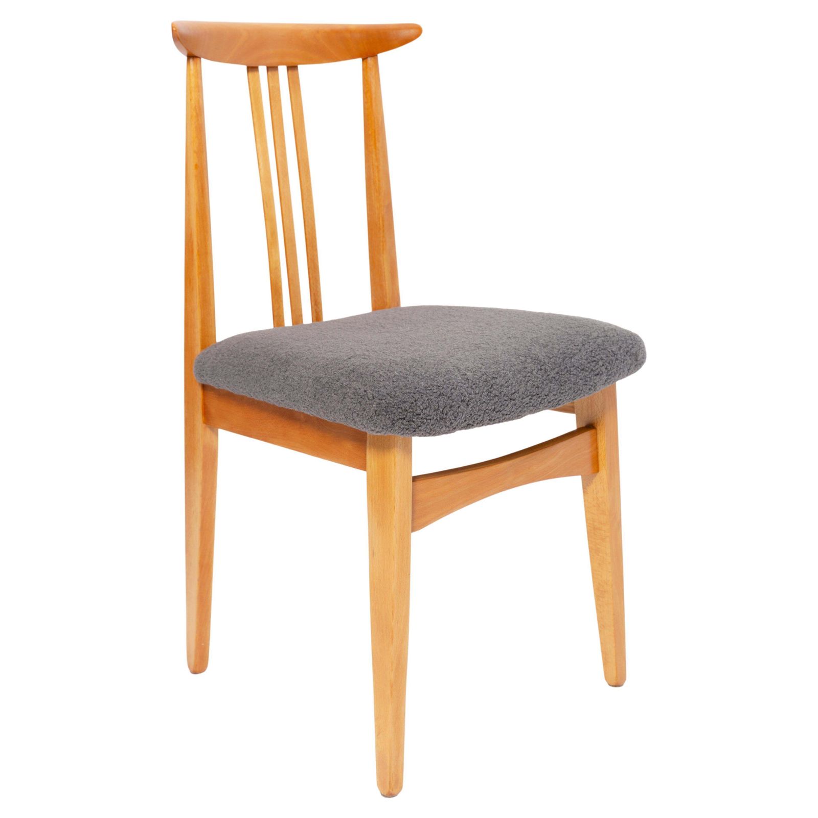 Mid Century Graphite Gray Boucle Chair, Light Wood, M. Zielinski, Europe, 1960