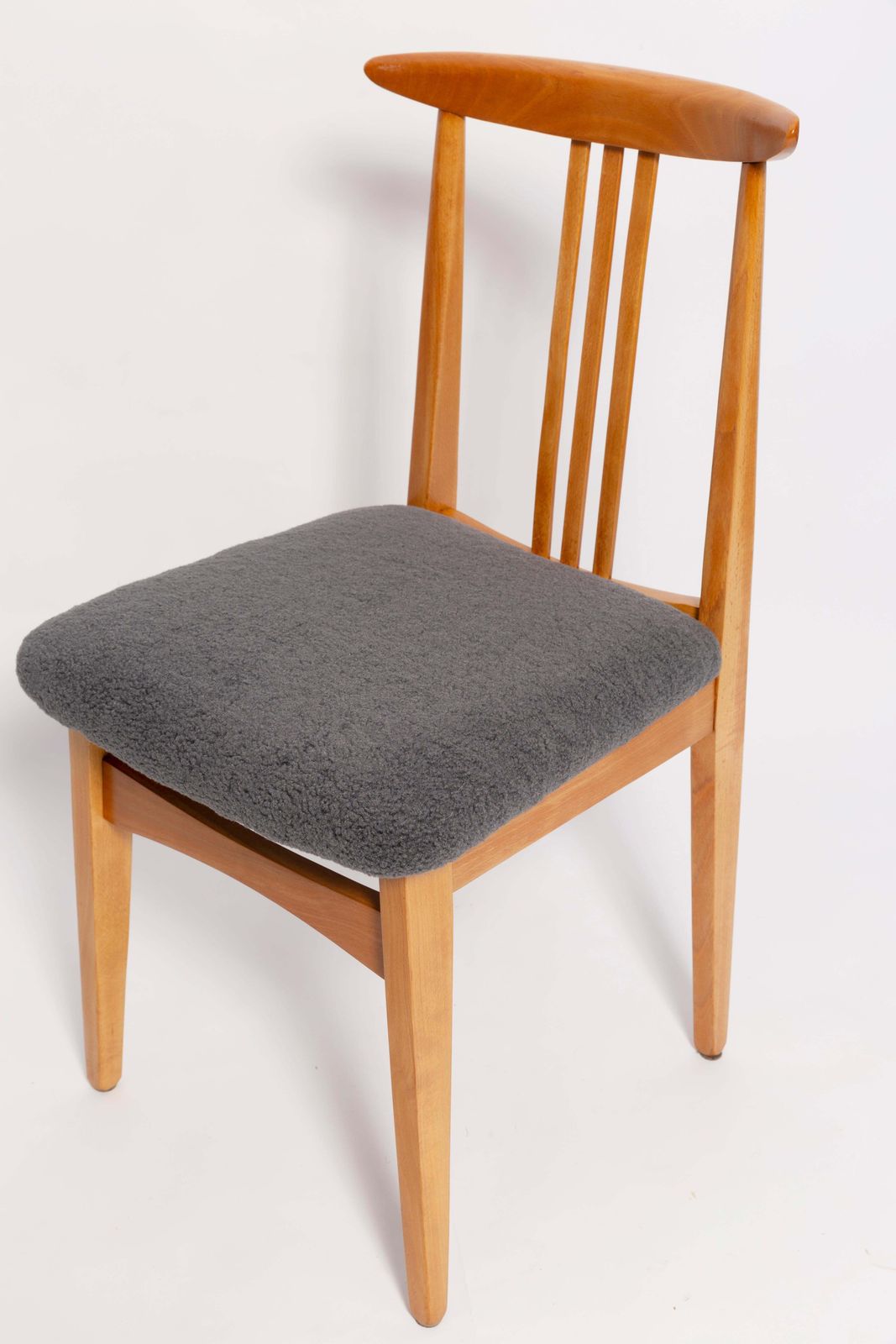 Mid Century Graphite Gray Boucle Chair, Light Wood, M. Zielinski, Europe, 1960 photo for sale
