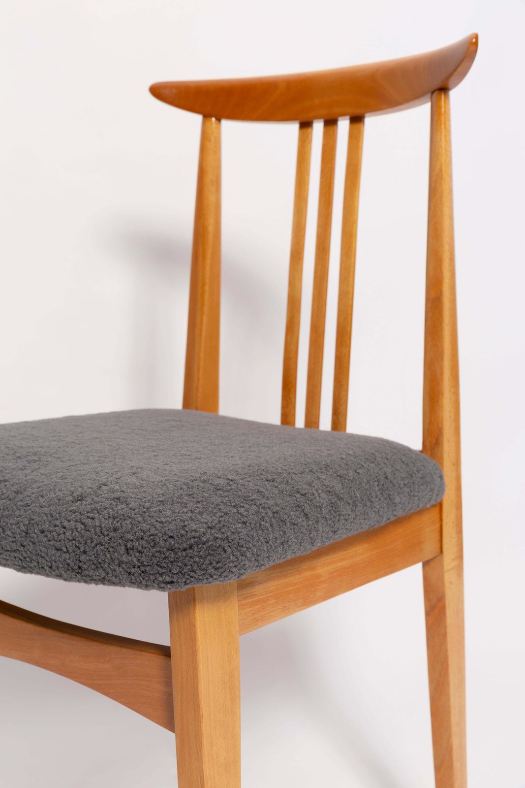 Mid Century Graphite Gray Boucle Chair, Light Wood, M. Zielinski, Europe, 1960 photo Furniture