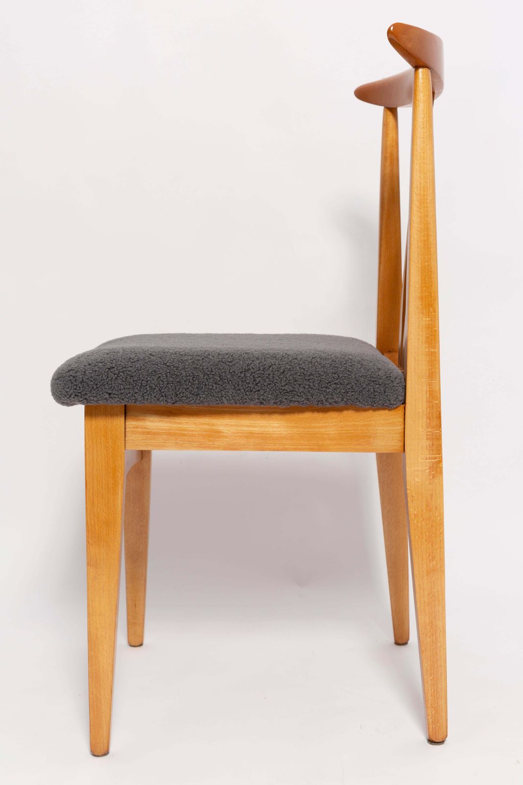 Mid Century Graphite Gray Boucle Chair, Light Wood, M. Zielinski, Europe, 1960 photo 510.0