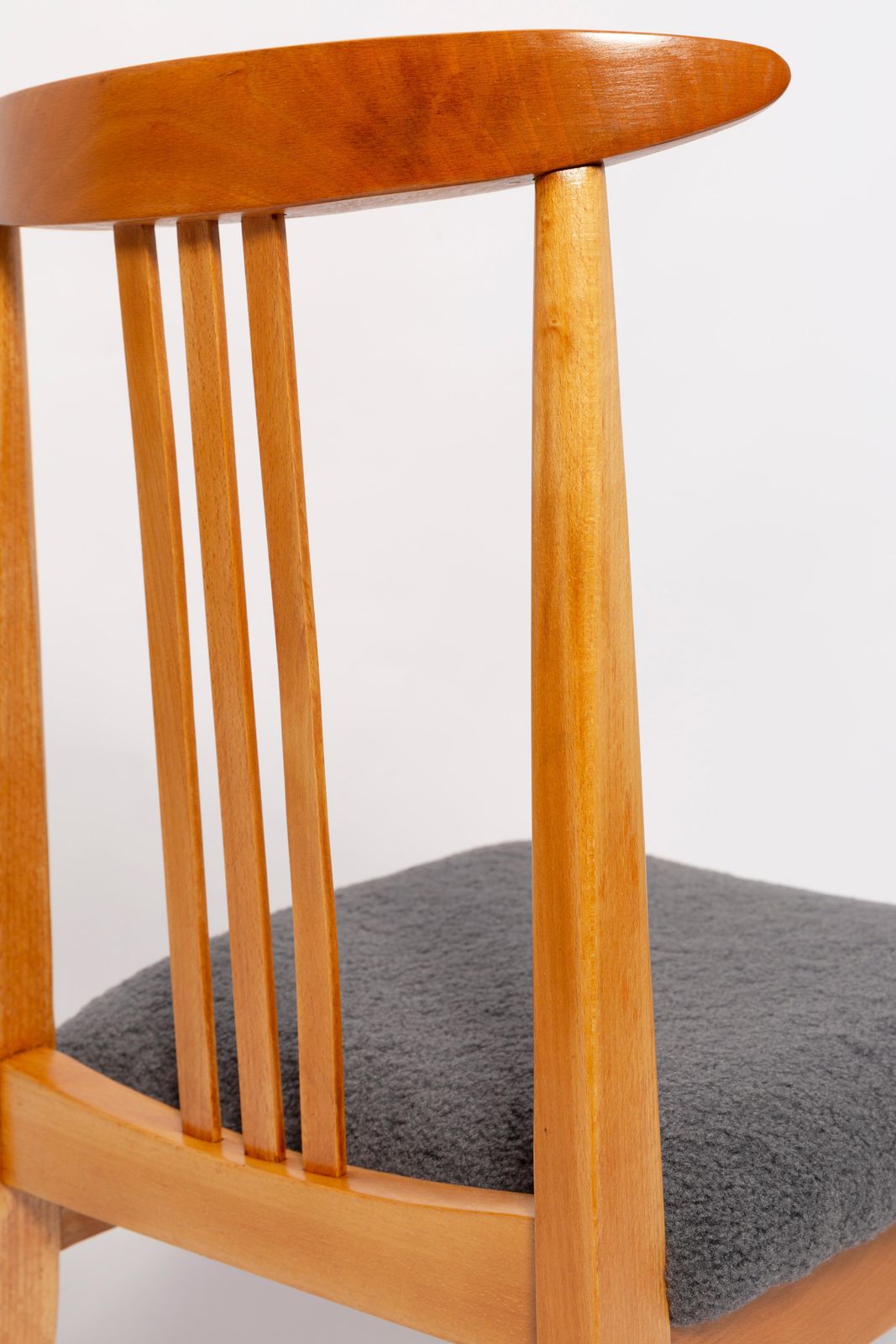 photo furniture Mid Century Graphite Gray Boucle Chair, Light Wood, M. Zielinski, Europe, 1960