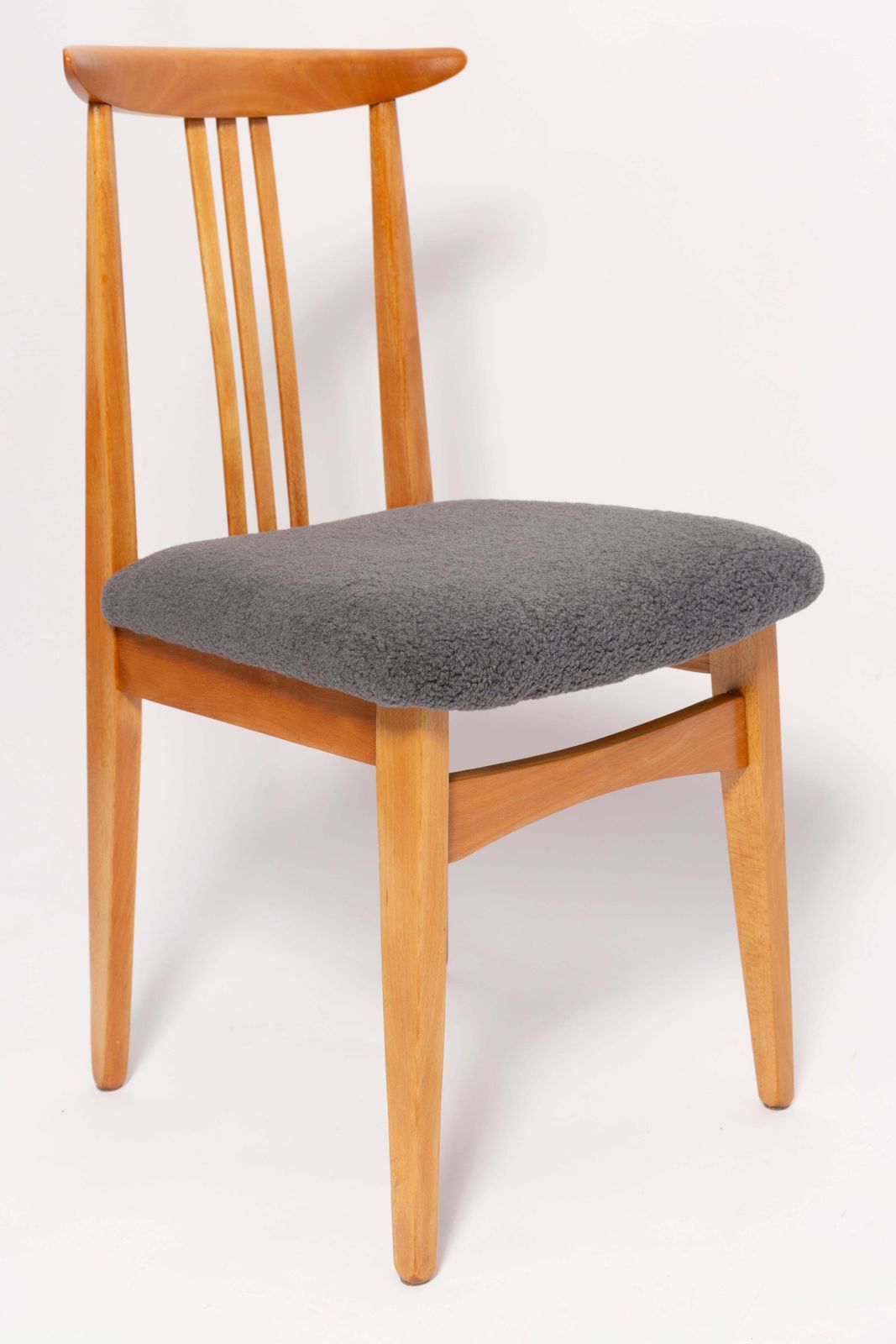 photo for sale Mid Century Graphite Gray Boucle Chair, Light Wood, M. Zielinski, Europe, 1960