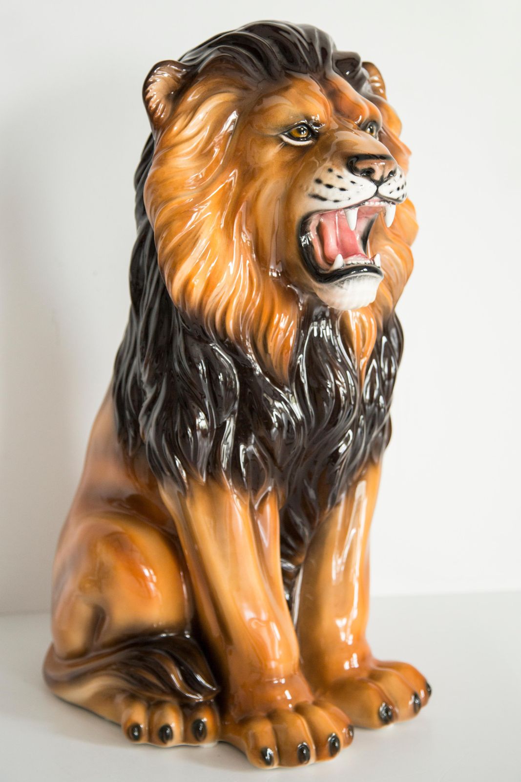 Mid Century Hand Painted Ceramic Lion Sculpture, Italy, 1960s photo vinterior