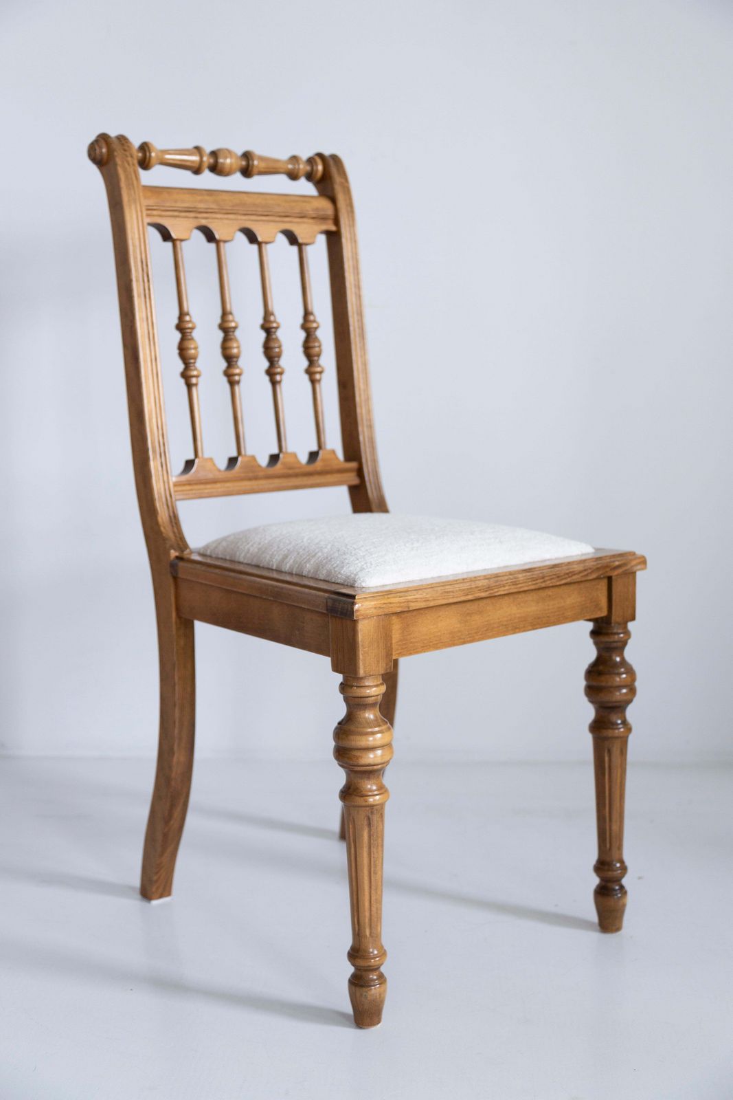 Mid Century Unique Chair, White Chenille, Oak Wood, Europe, 1960s photo furniture