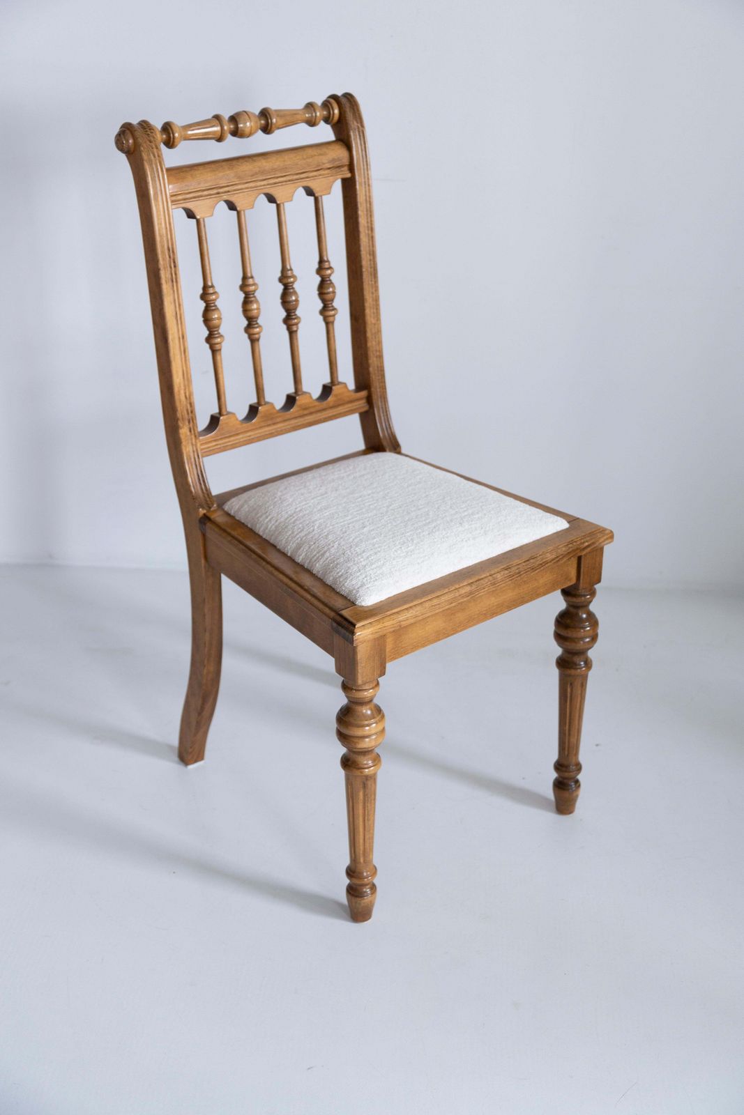 Mid Century Unique Chair, White Chenille, Oak Wood, Europe, 1960s photo for sale